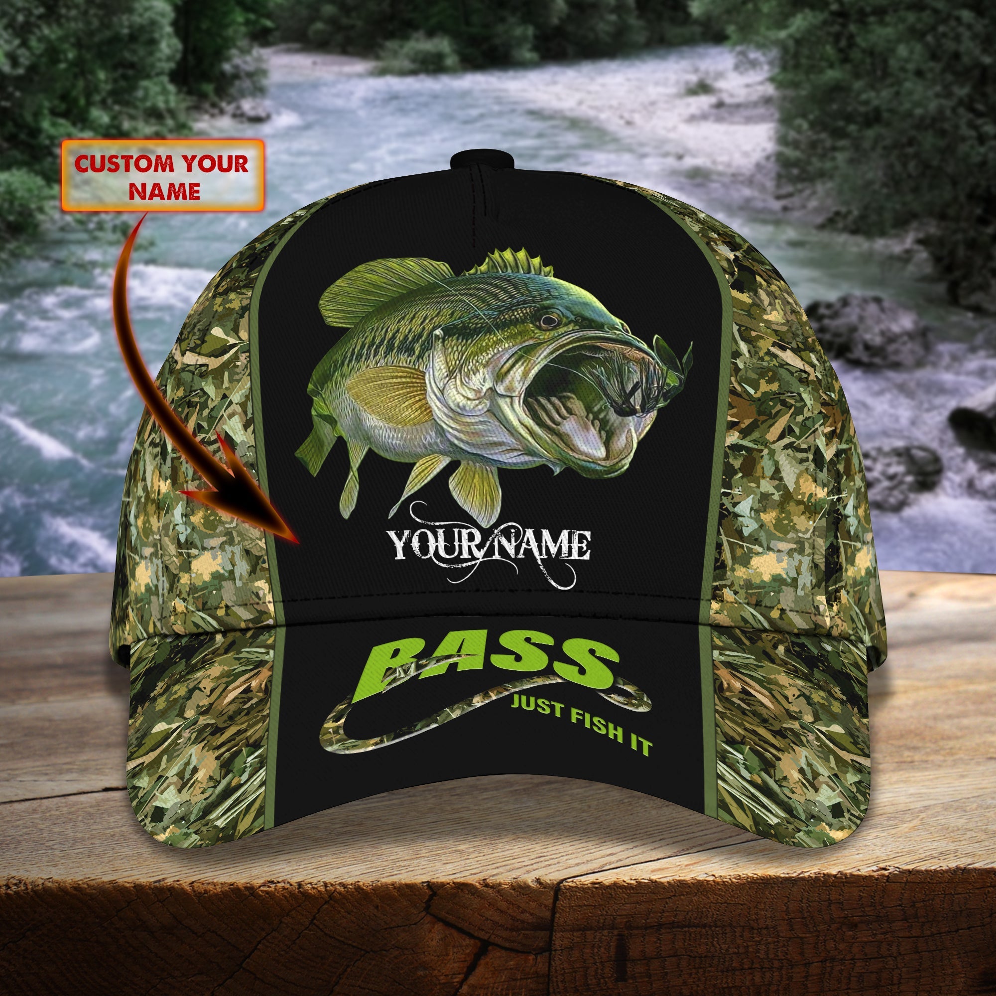 Bass Just Fish It - Personalized Name Cap