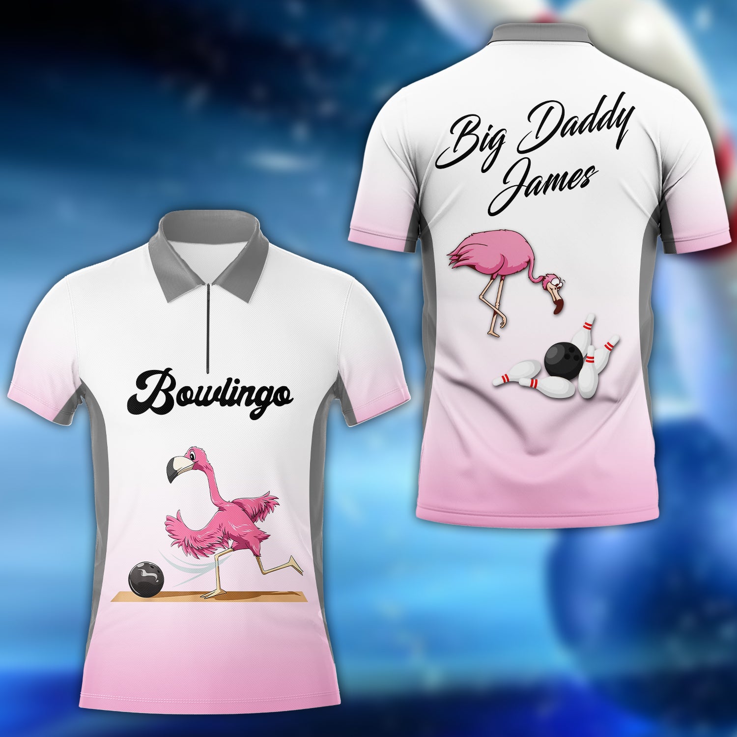 Bowling Flamingo Big Daddy James 3D Zipper Polo Shirt