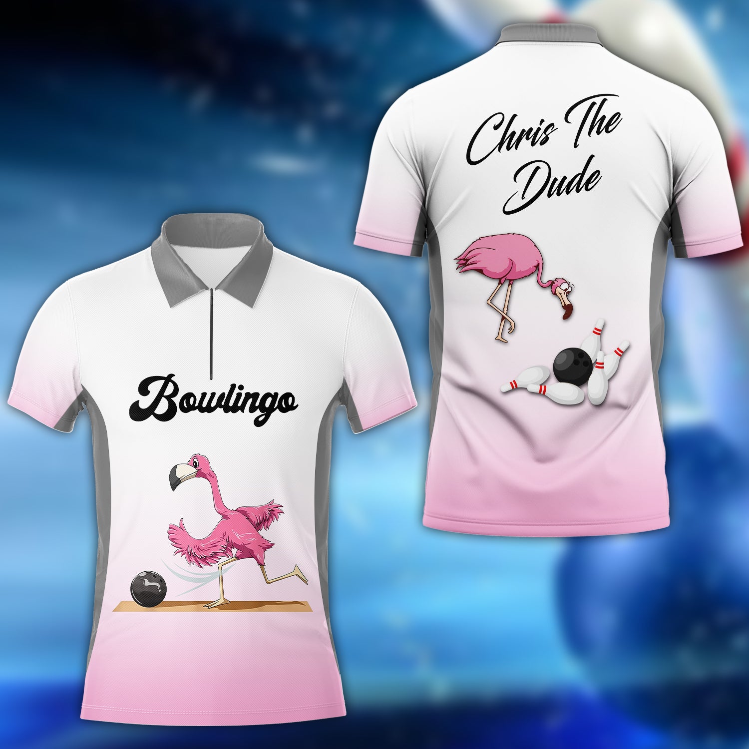 Bowling Flamingo Chris The Dude 3D Zipper Polo Shirt