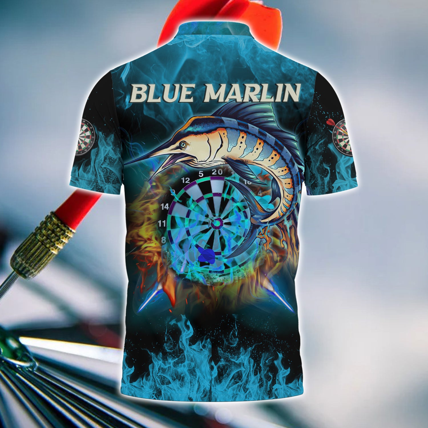 Chris K Blue Marlin 3D Polo Shirt With Pocket Tad