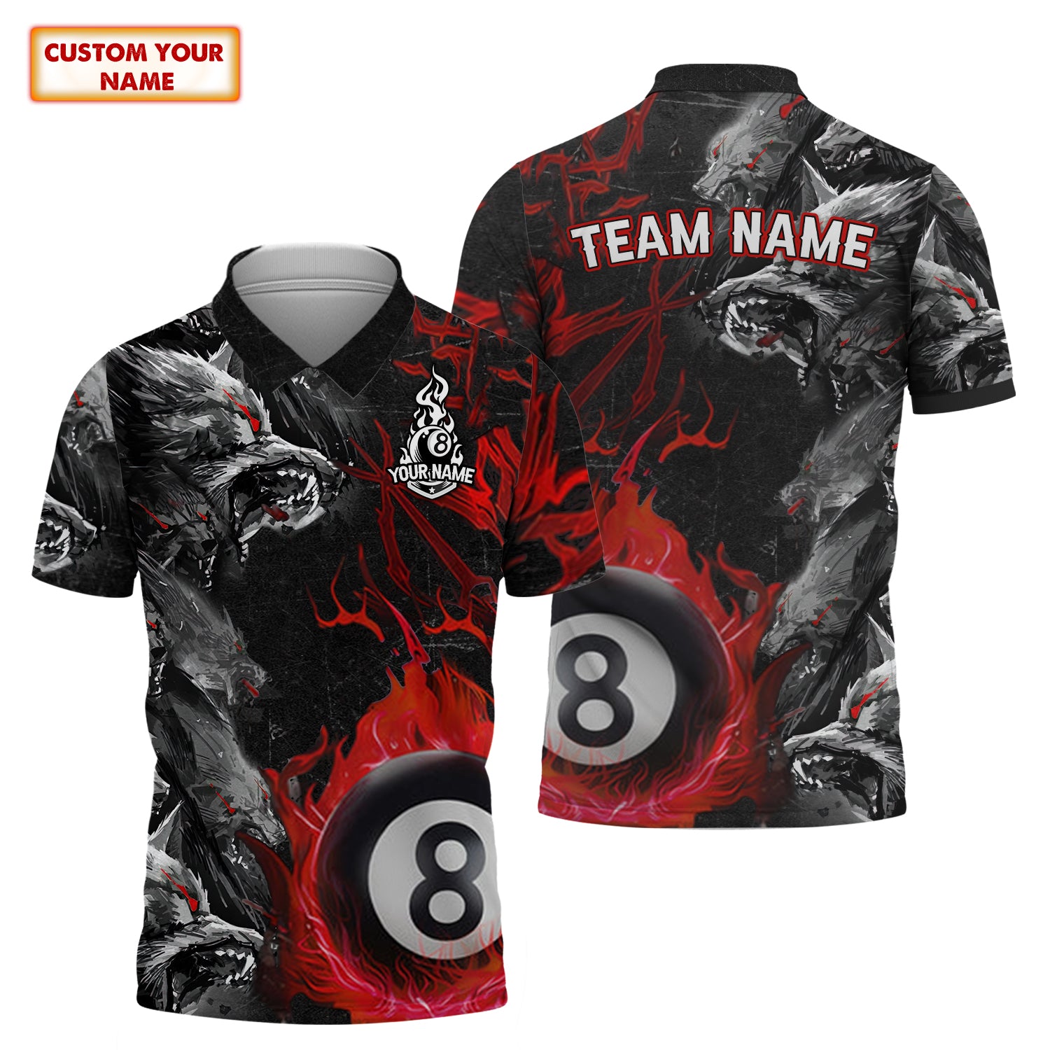 Wolf Fire Billiards Personalized Name & Team Name 3D Shirts Gift For Billiard Players Tad