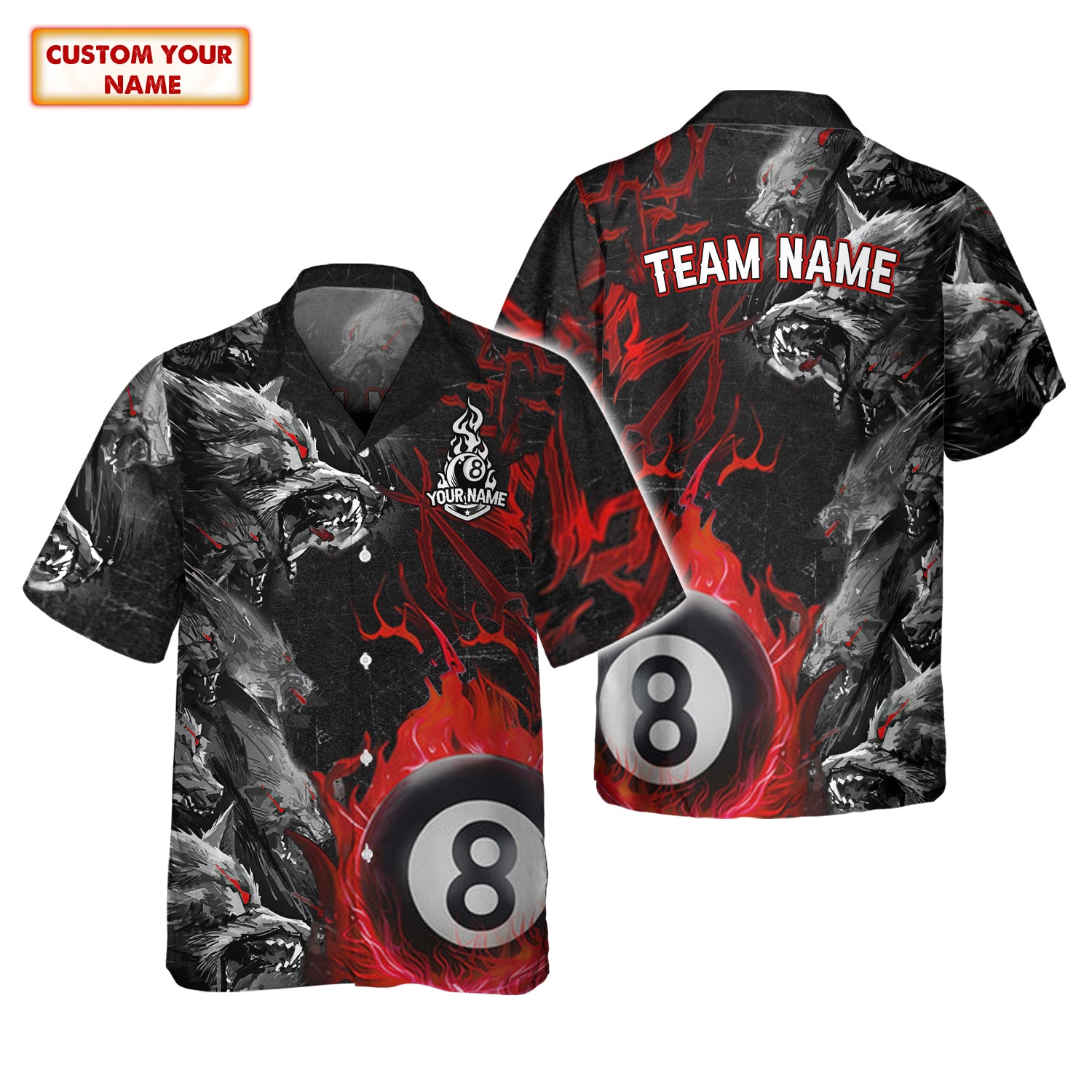 Wolf Fire Billiards Personalized Name & Team Name 3D Shirts Gift For Billiard Players Tad