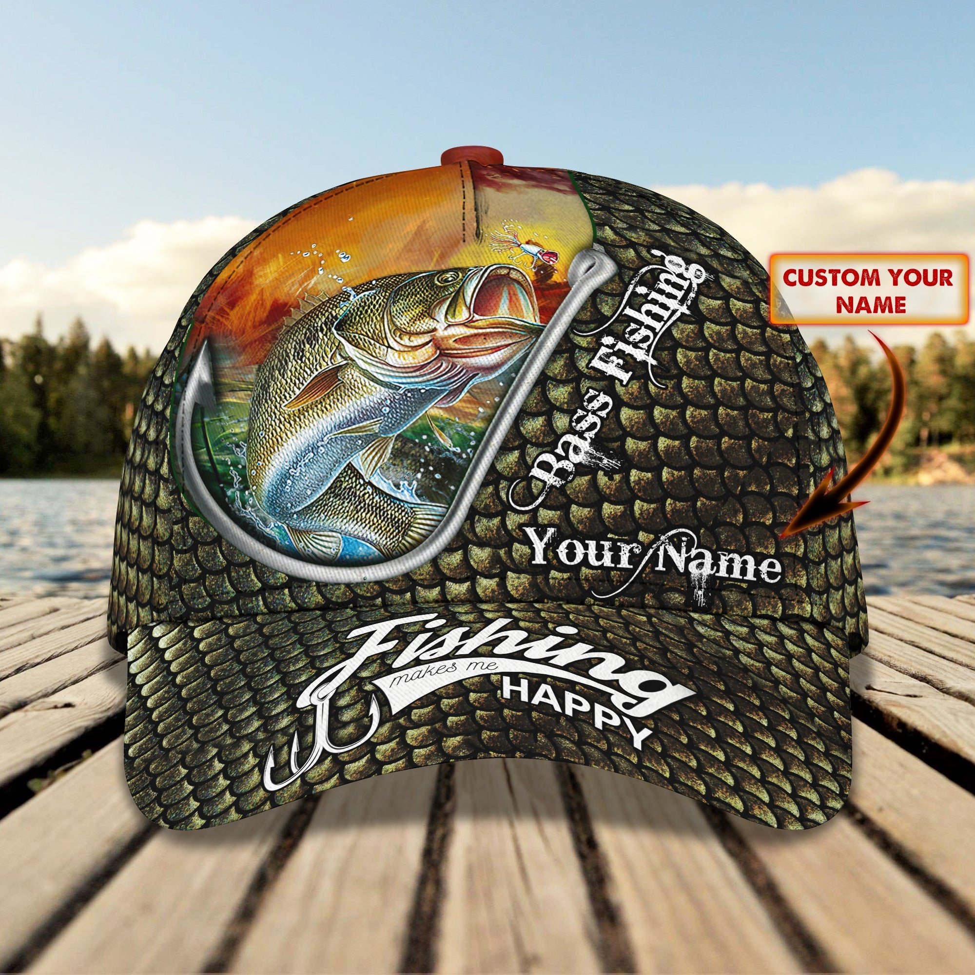 Bass Fishing 10 - Personalized Name Cap