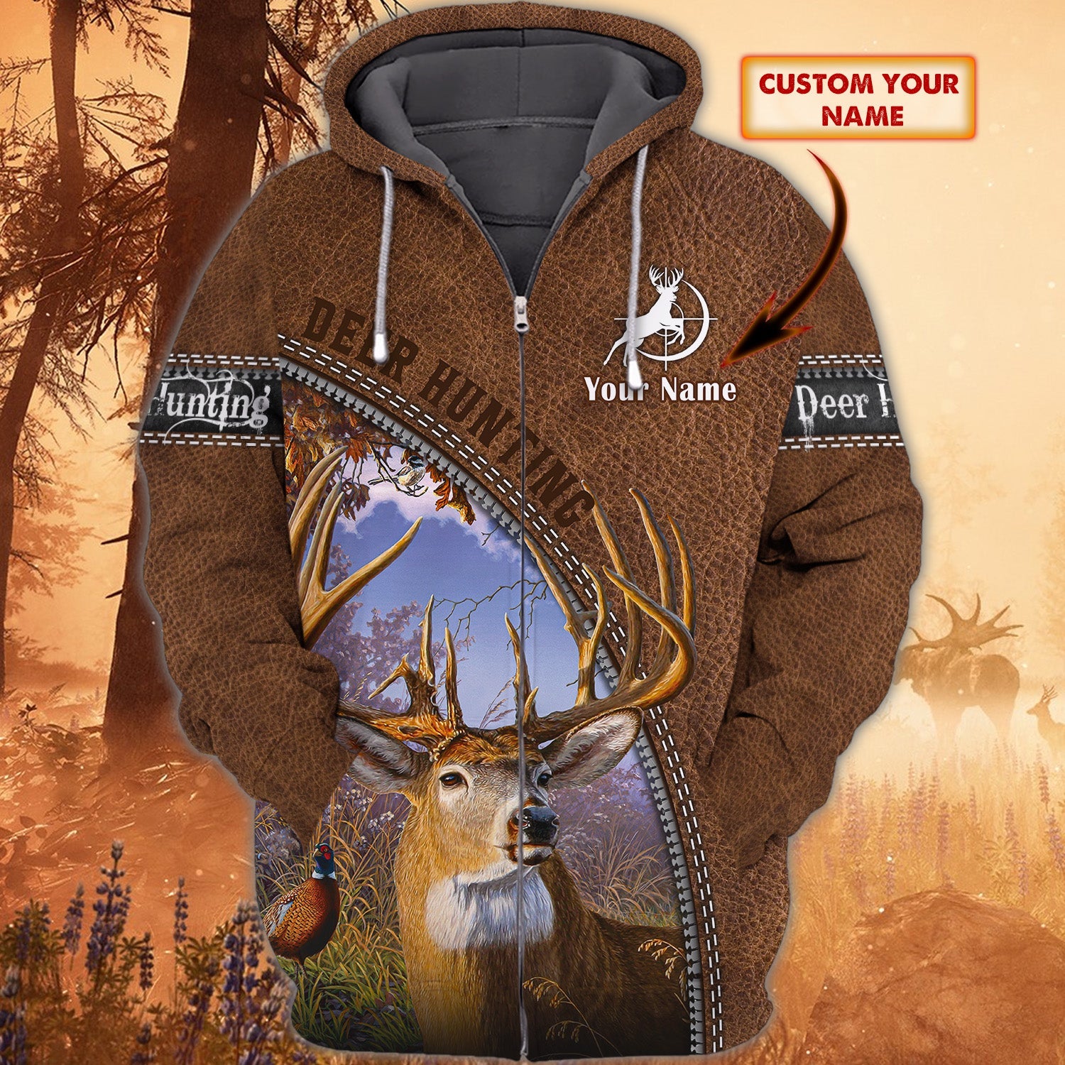 Deer Hunting - Personalized Name 3D Zipper Hoodie - 681
