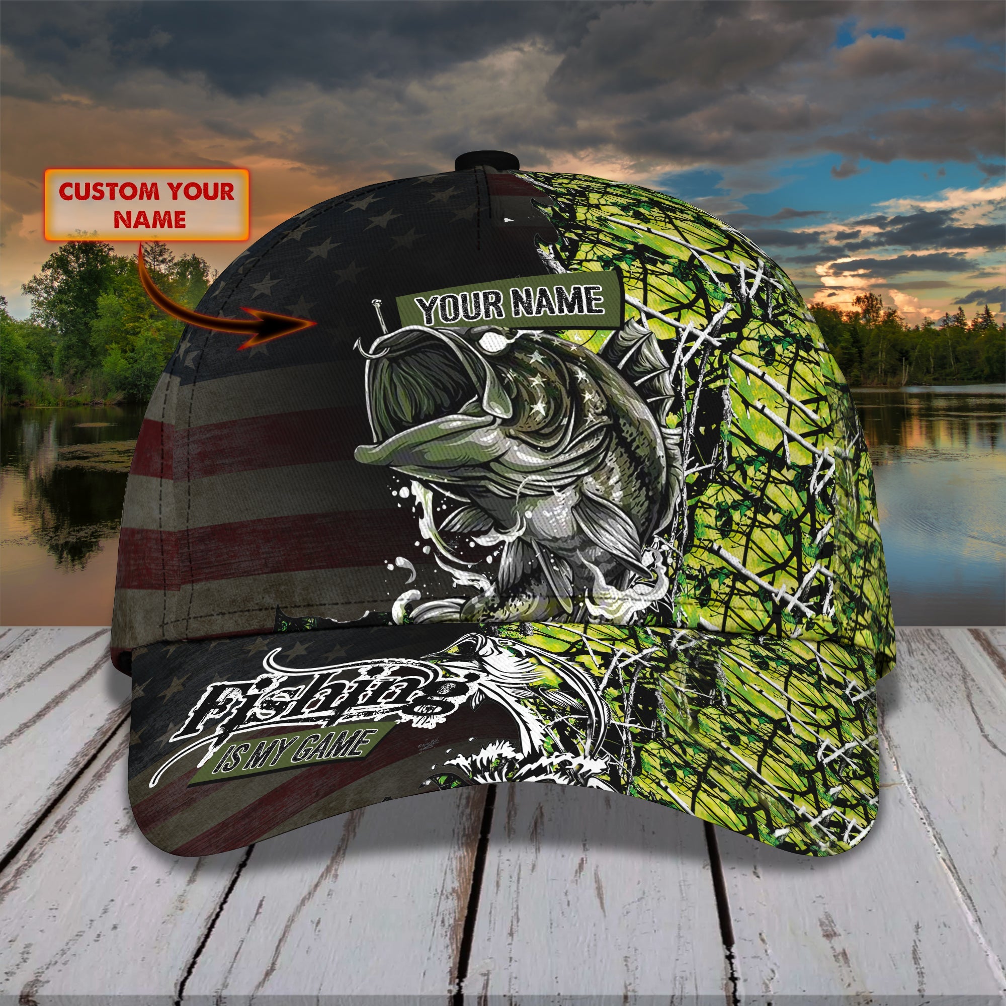 Bass Fishing - Personalized Name Cap - 48