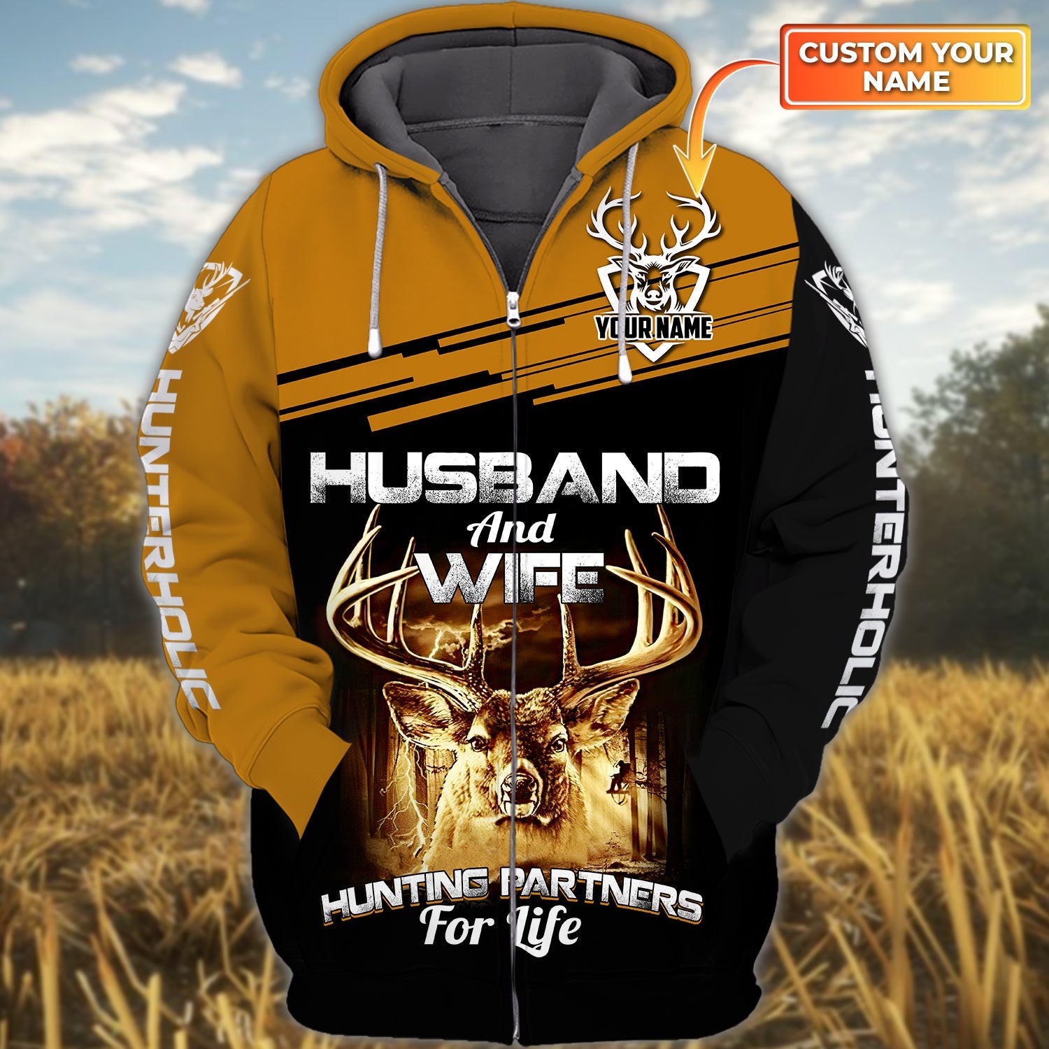 Husband And Wife Hunting Partners For Life - Personalized Name 3D Zipper Hoodie