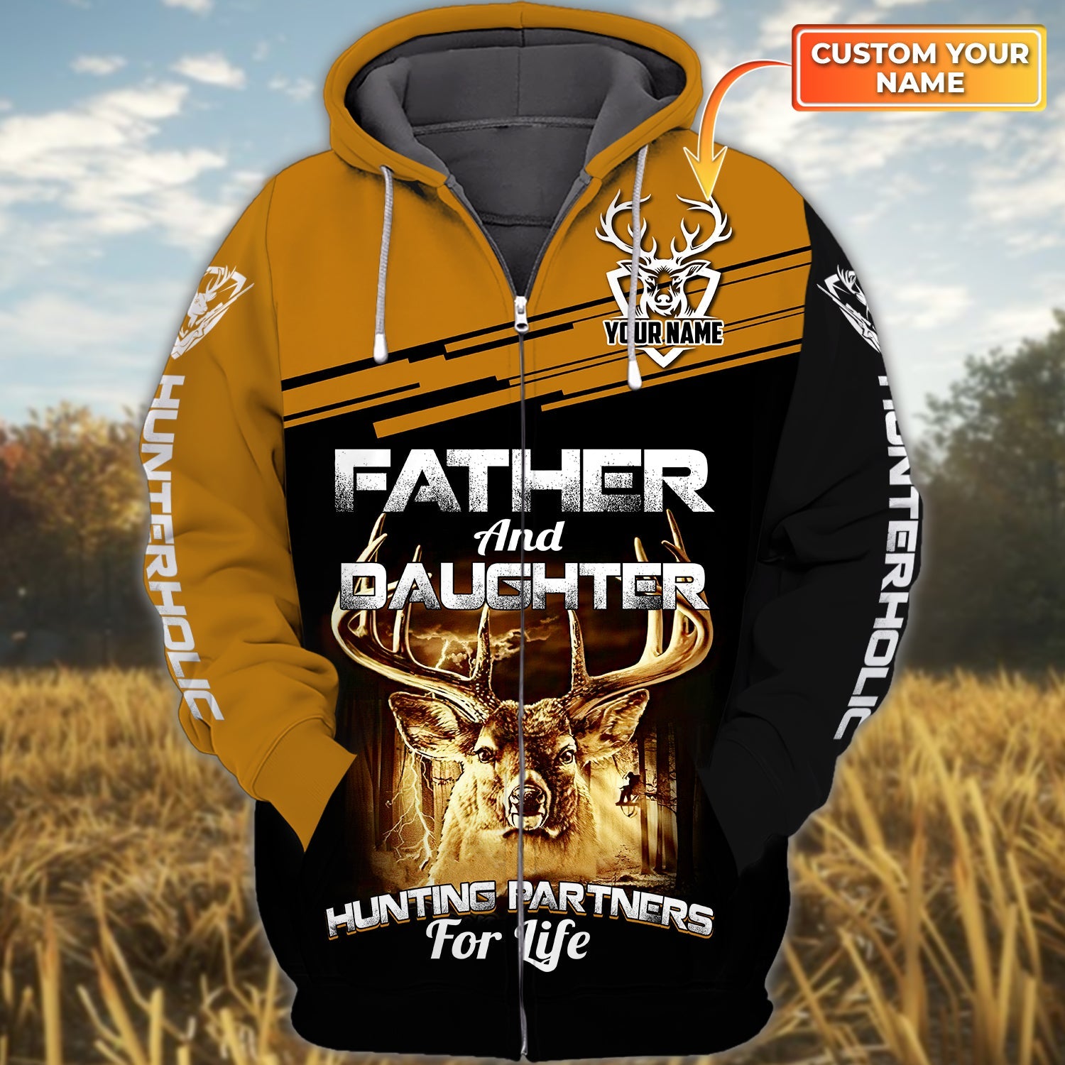 Father And Daughter Hunting Partners For Life - Personalized Name 3D Zipper Hoodie