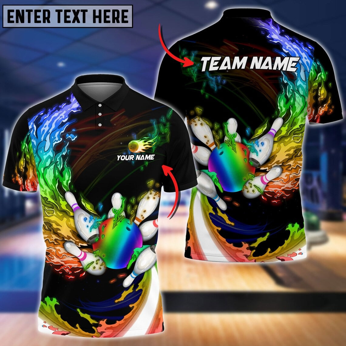 Water Fire Rainbow Bowling And Pins Personalized Name & Team Name 3D Shirts Tad Gift For Bowler