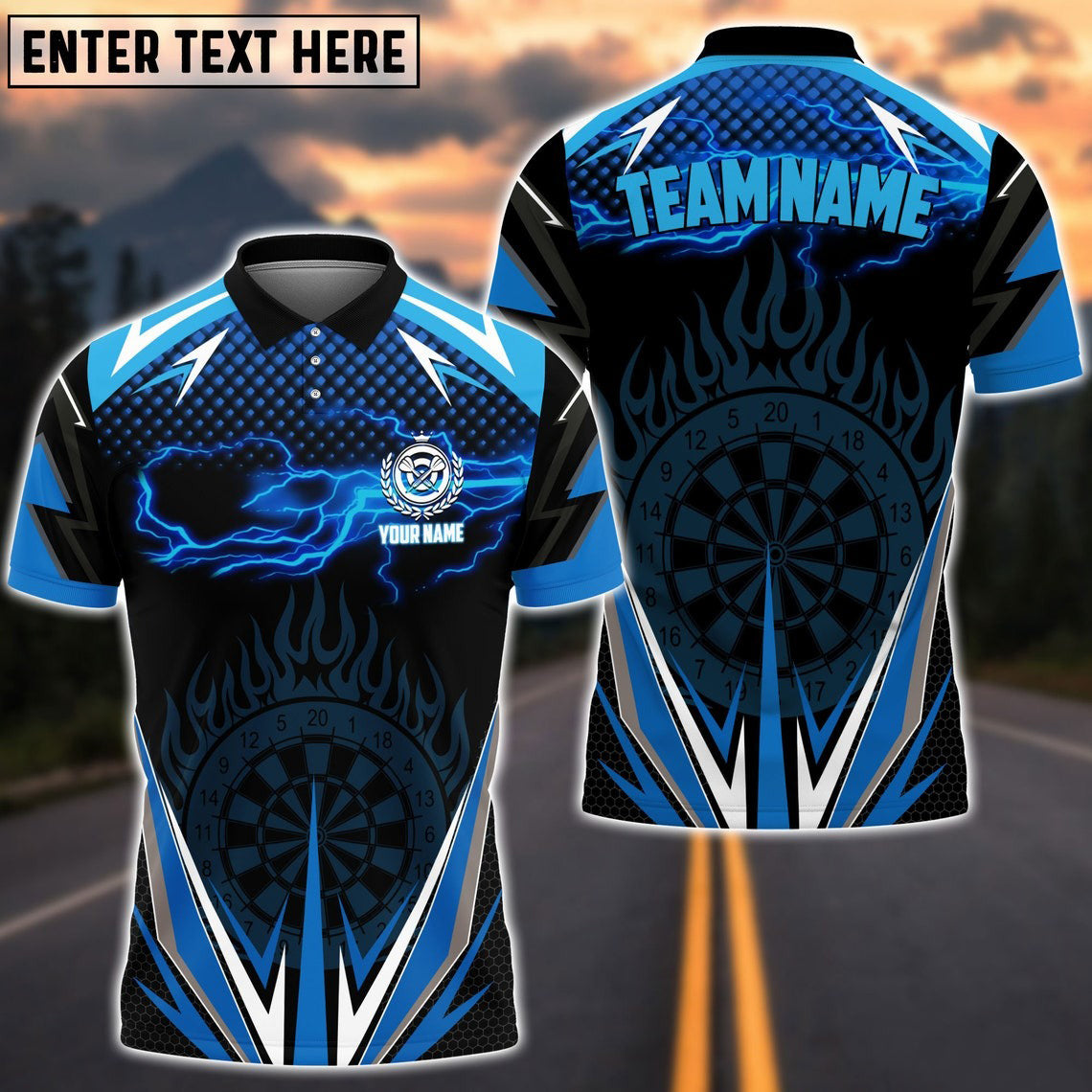 Dart Blue Fire Personalized Name & Team Name 3D Shirts For Dart Team Player Tad