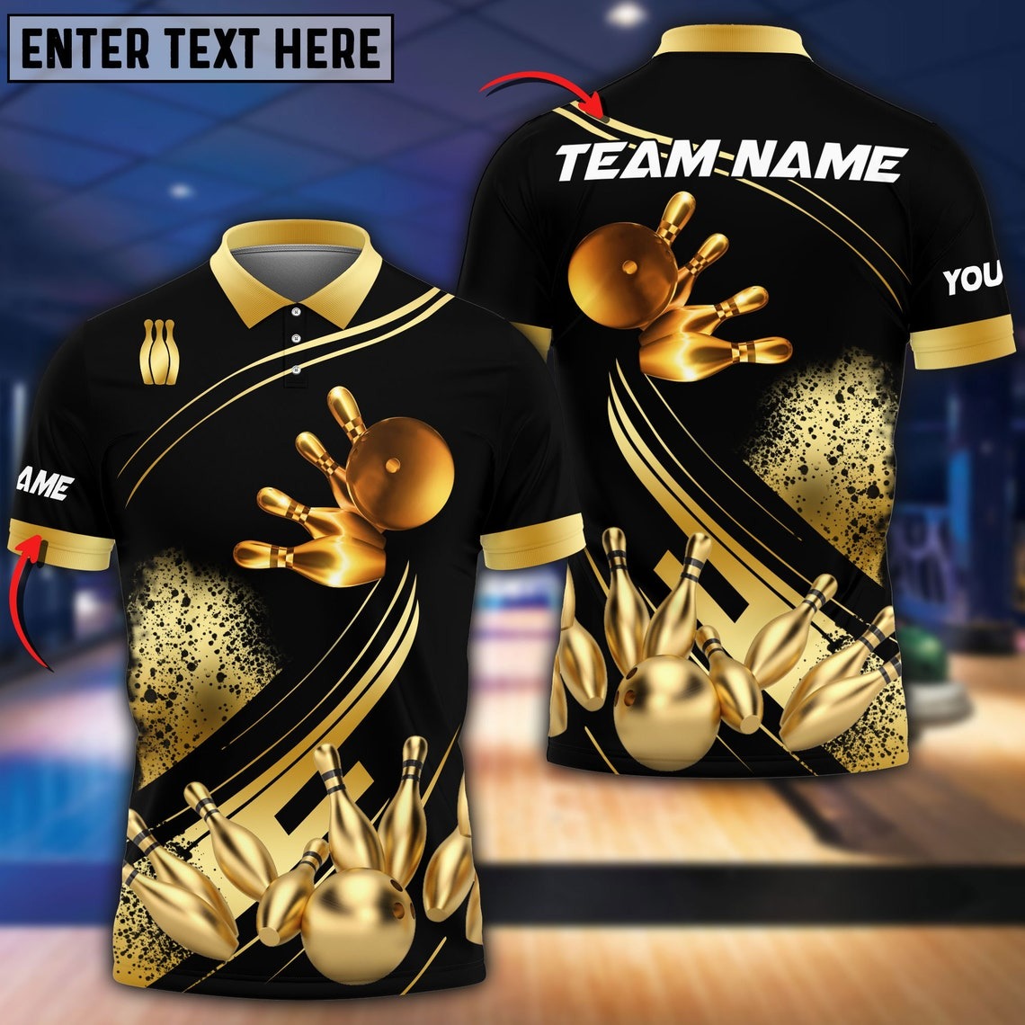 Bowling And Pins Ultimate Golden Personalized Name & Team Name 3D Shirts Tad Gift For Bowler