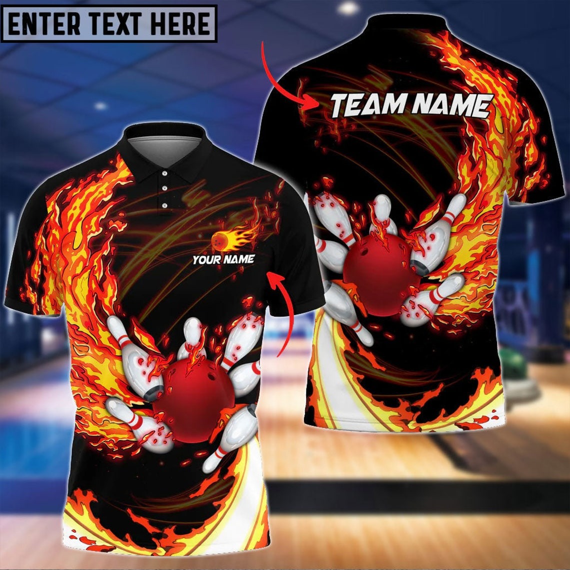 Fire Bowling And Pins Red Personalized Name & Team Name 3D Shirts Tad Gift For Bowler