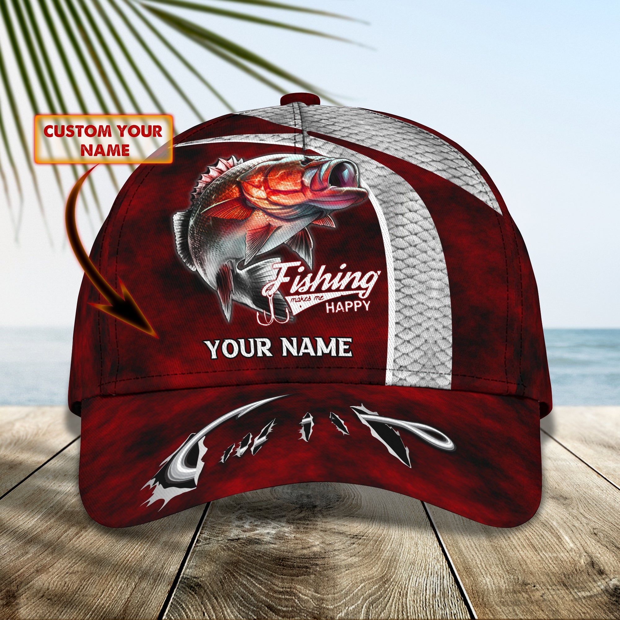 Bass Fishing Personalize Name Cap Fishing Make Me Happy