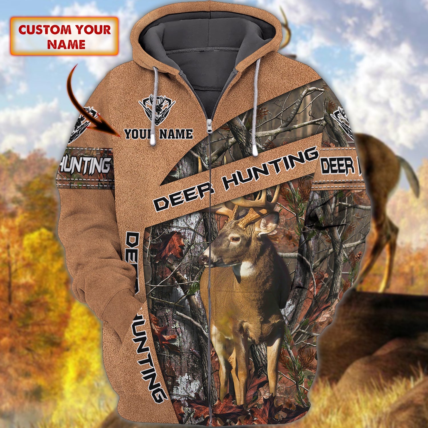 Deer Hunting 01- Personalized Name 3D Zipper hoodie - Pth98