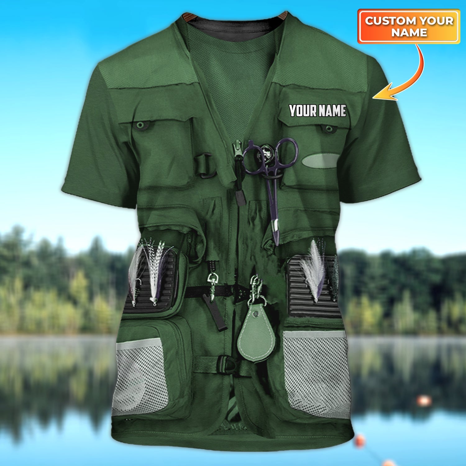 Fishing Waistcoat - Personalized Name 3D Tshirt - HTA