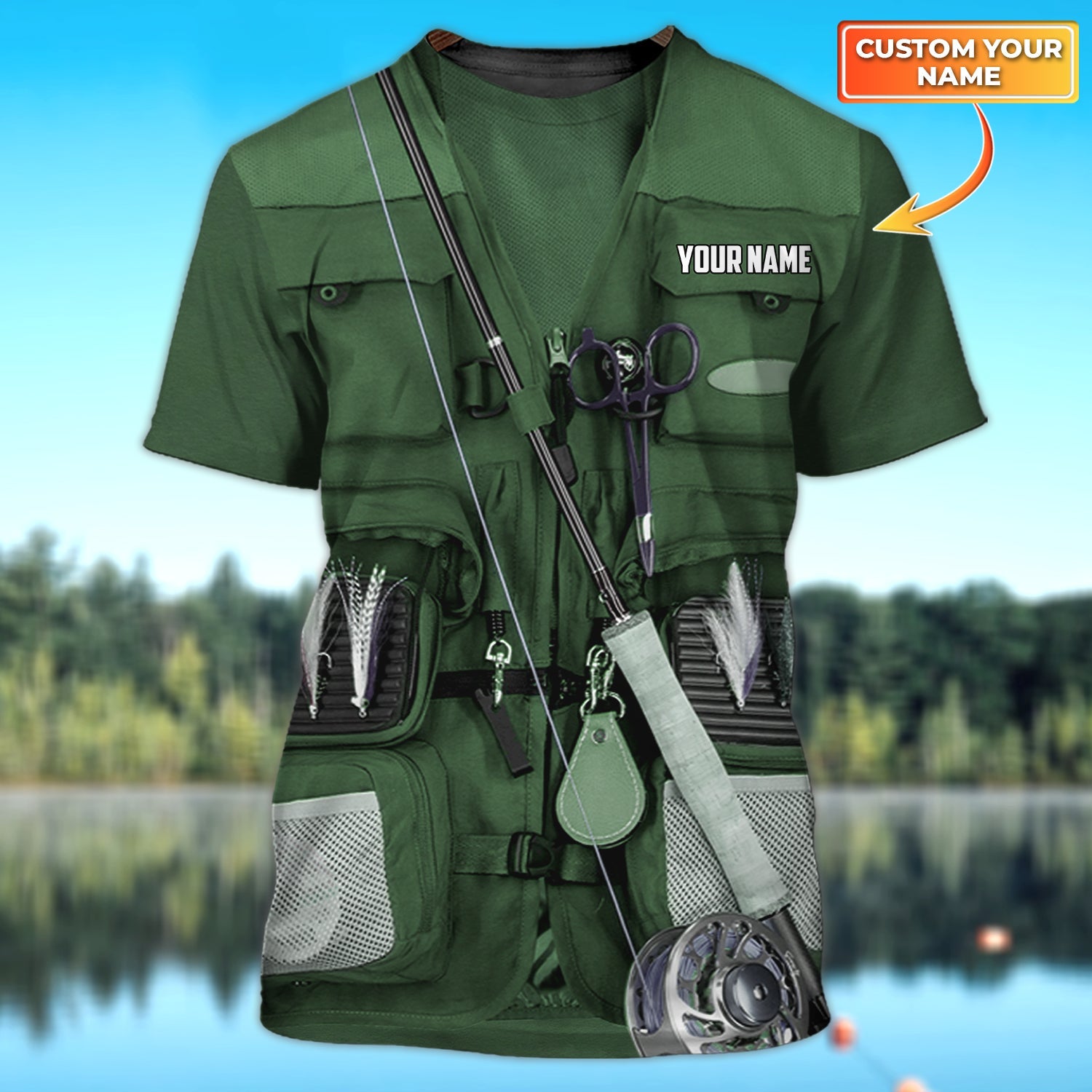 Fishing Waistcoat 2 - Personalized Name 3D Tshirt - HTA