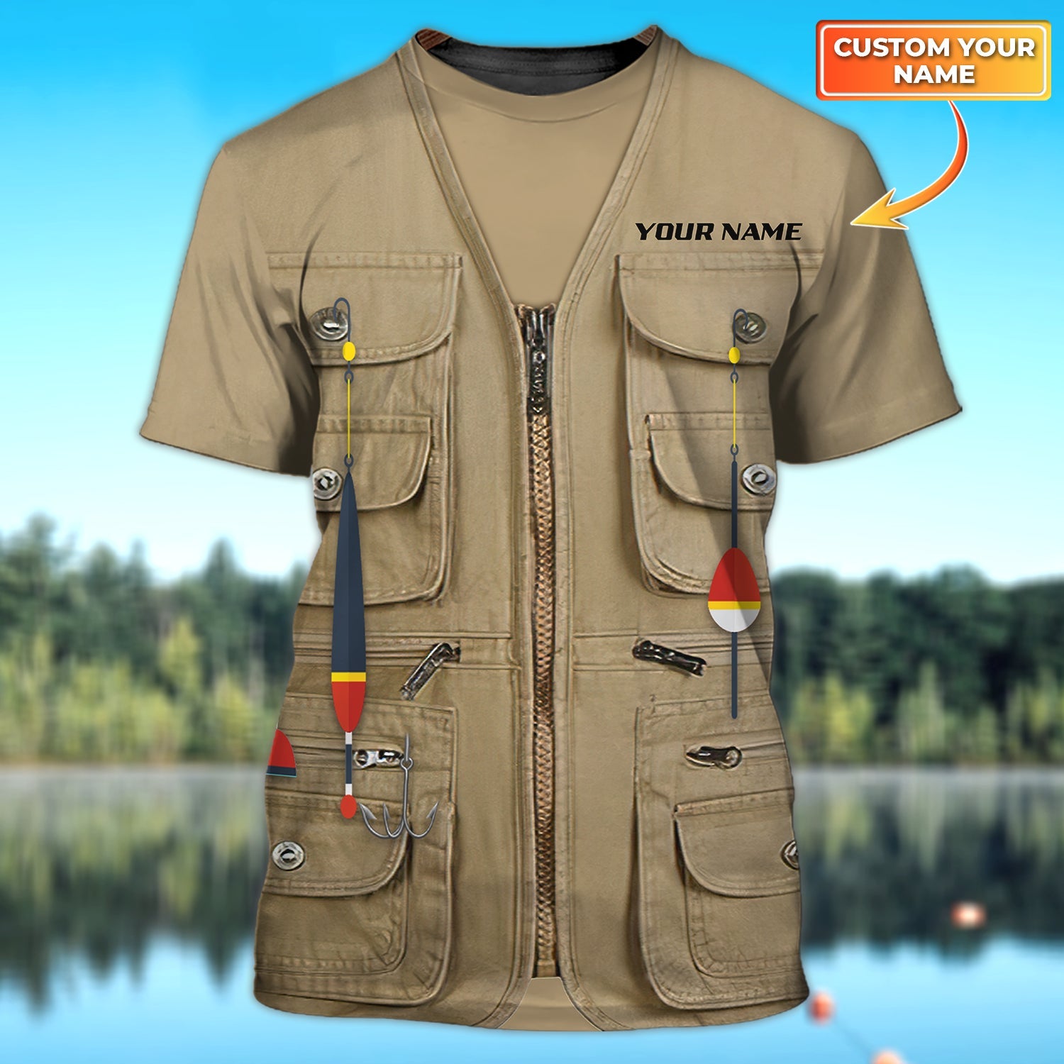 Waistcoat Fishing 2 - Personalized Name 3D Tshirt - HTA