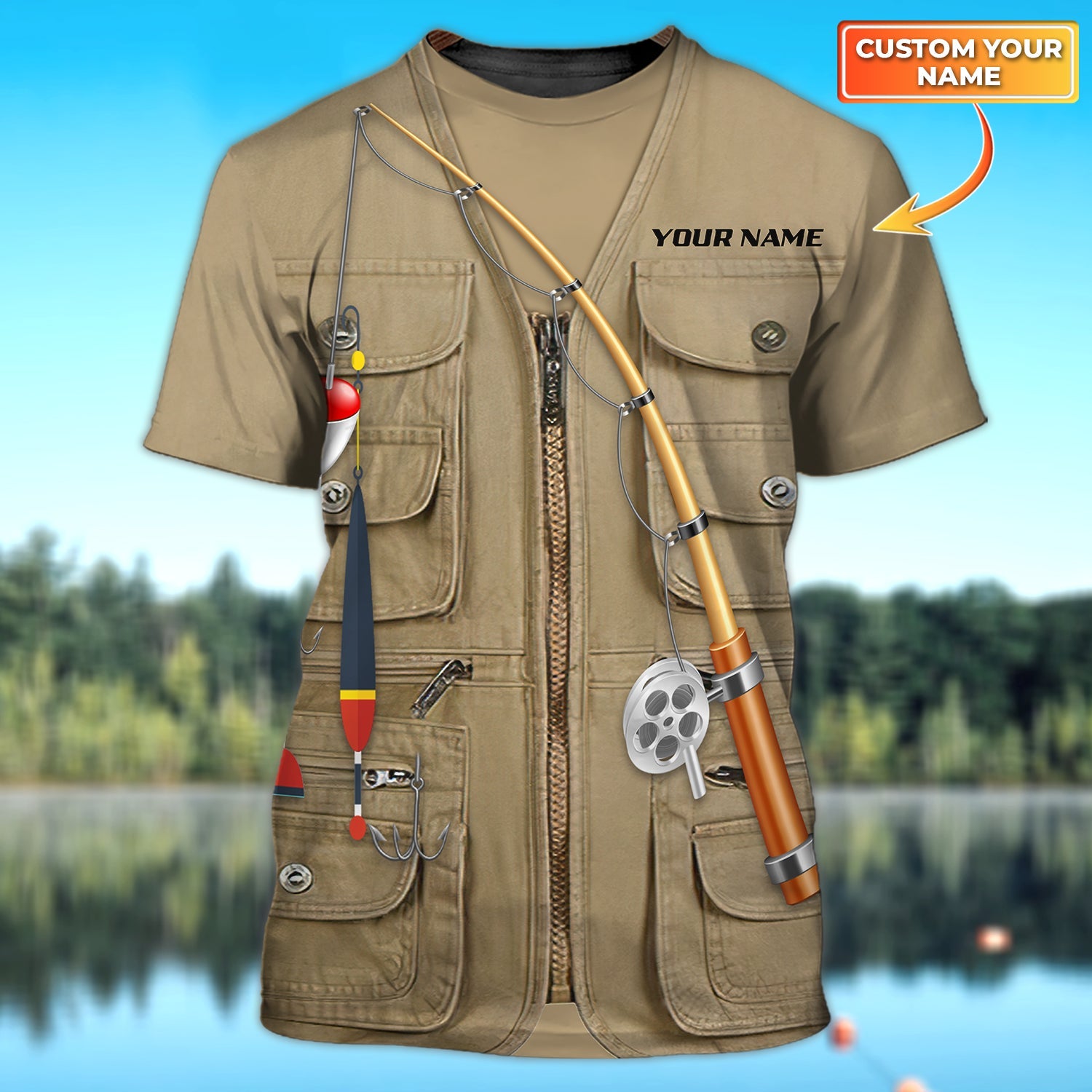 Waistcoat Fishing - Personalized Name 3D Tshirt - HTA