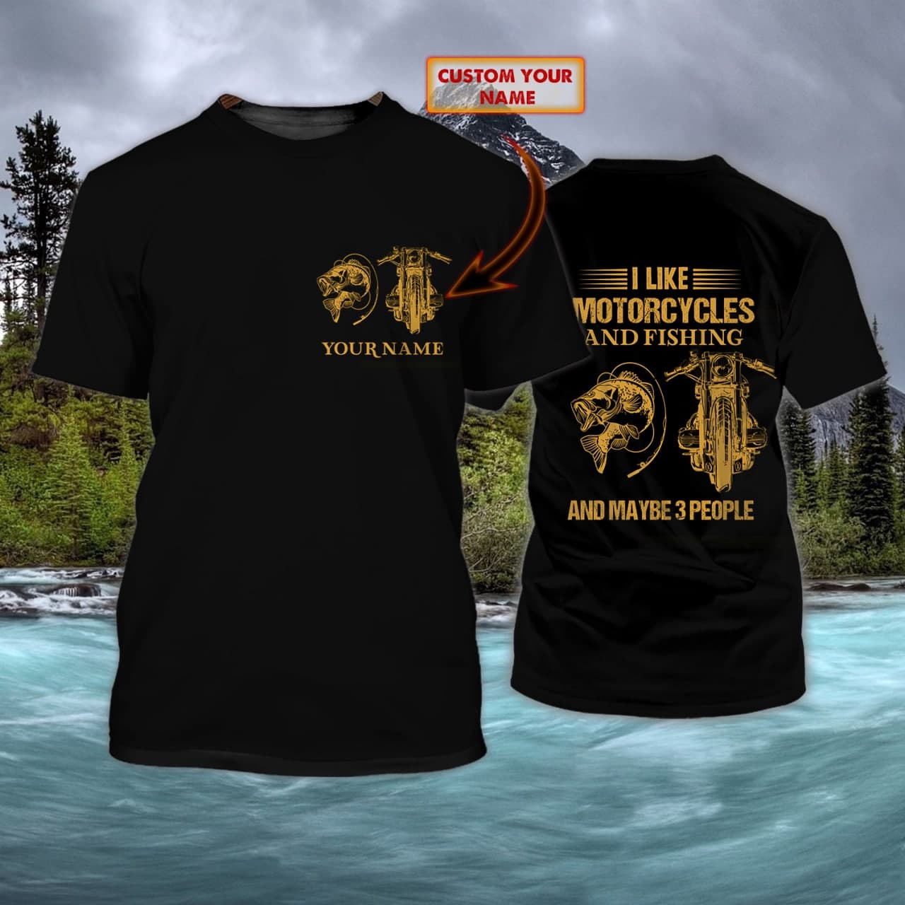 Motorcycle and  fishing - Personalized Name 3D T Shirt - Hdmt