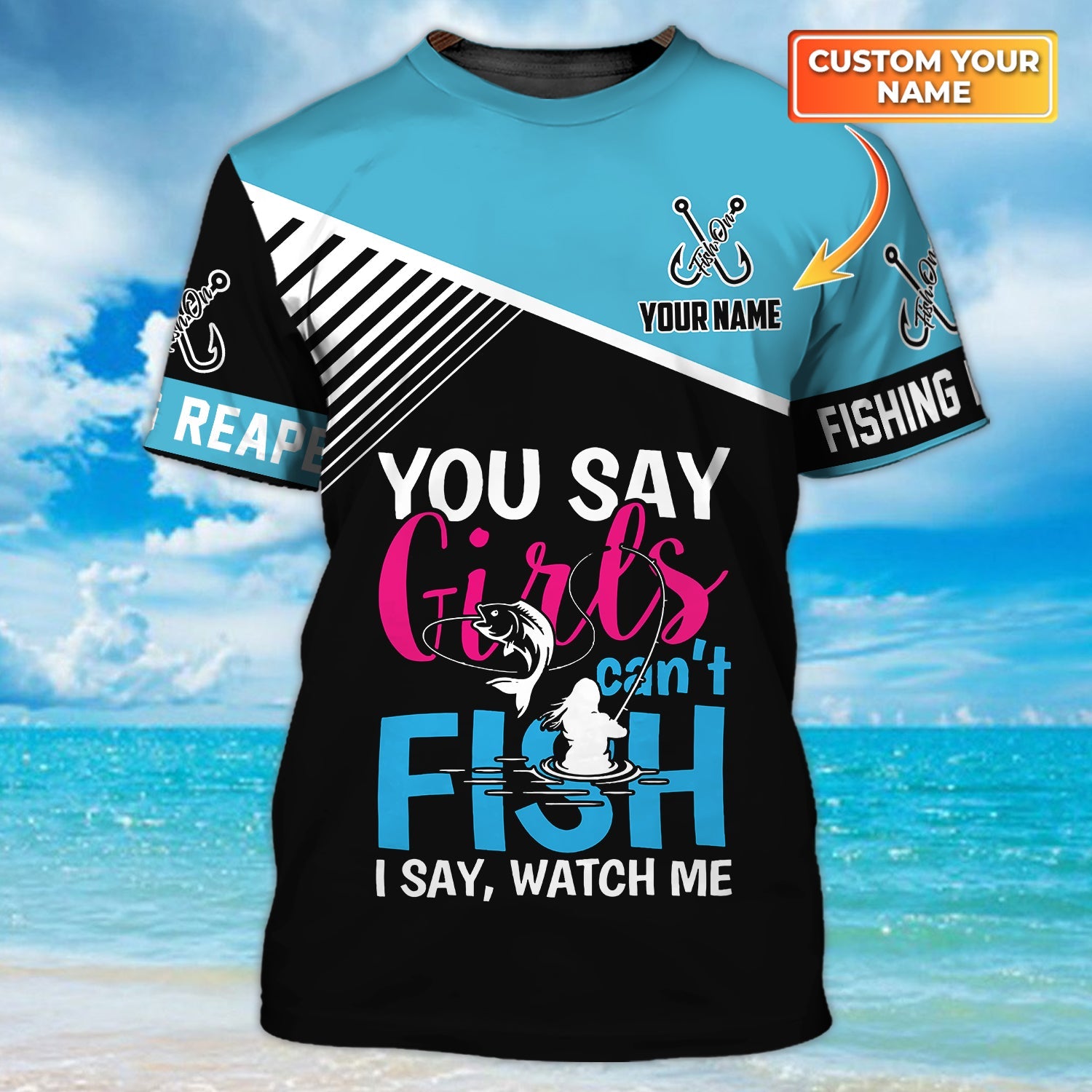 FISHING GIRL 93 - Personalized Name 3D Tshirt - HTA
