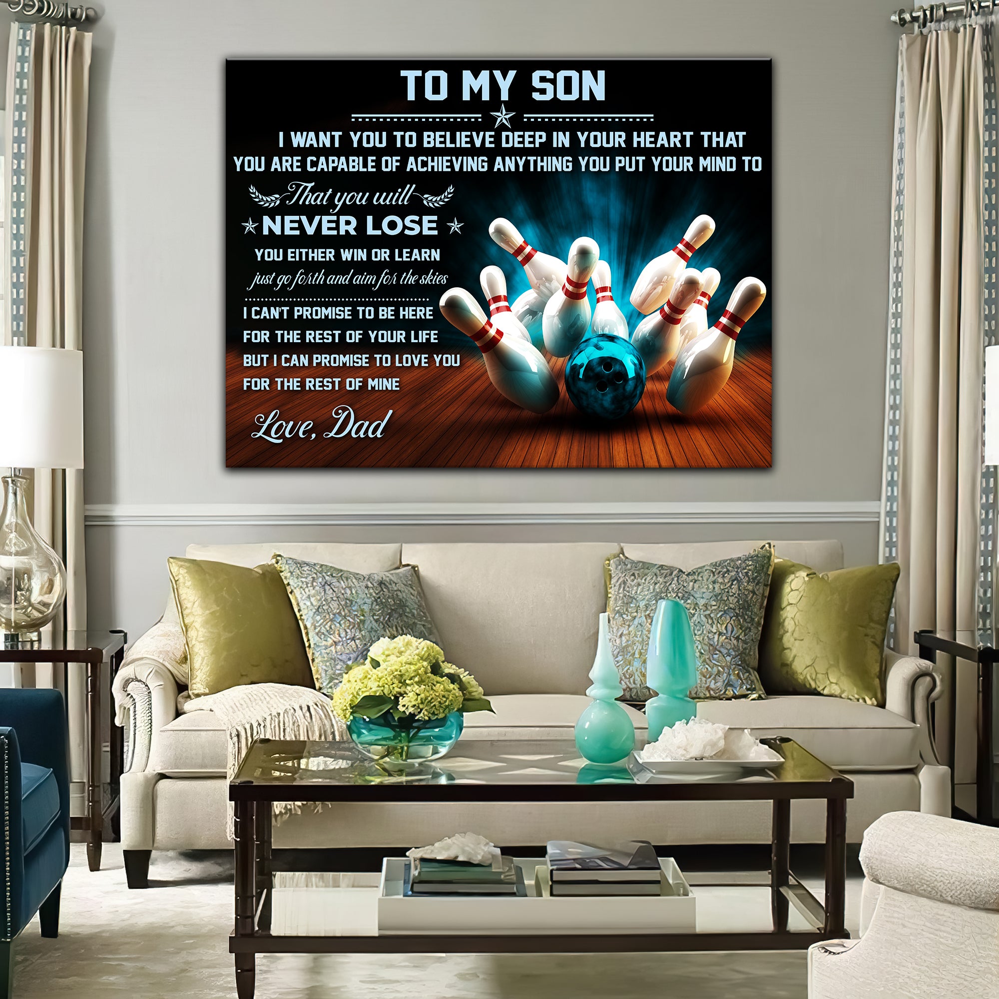 Bowling Dad To Son Never Lose Graphic Printed Canvas Bowl Game Living Room Decor Gift For Bowlers