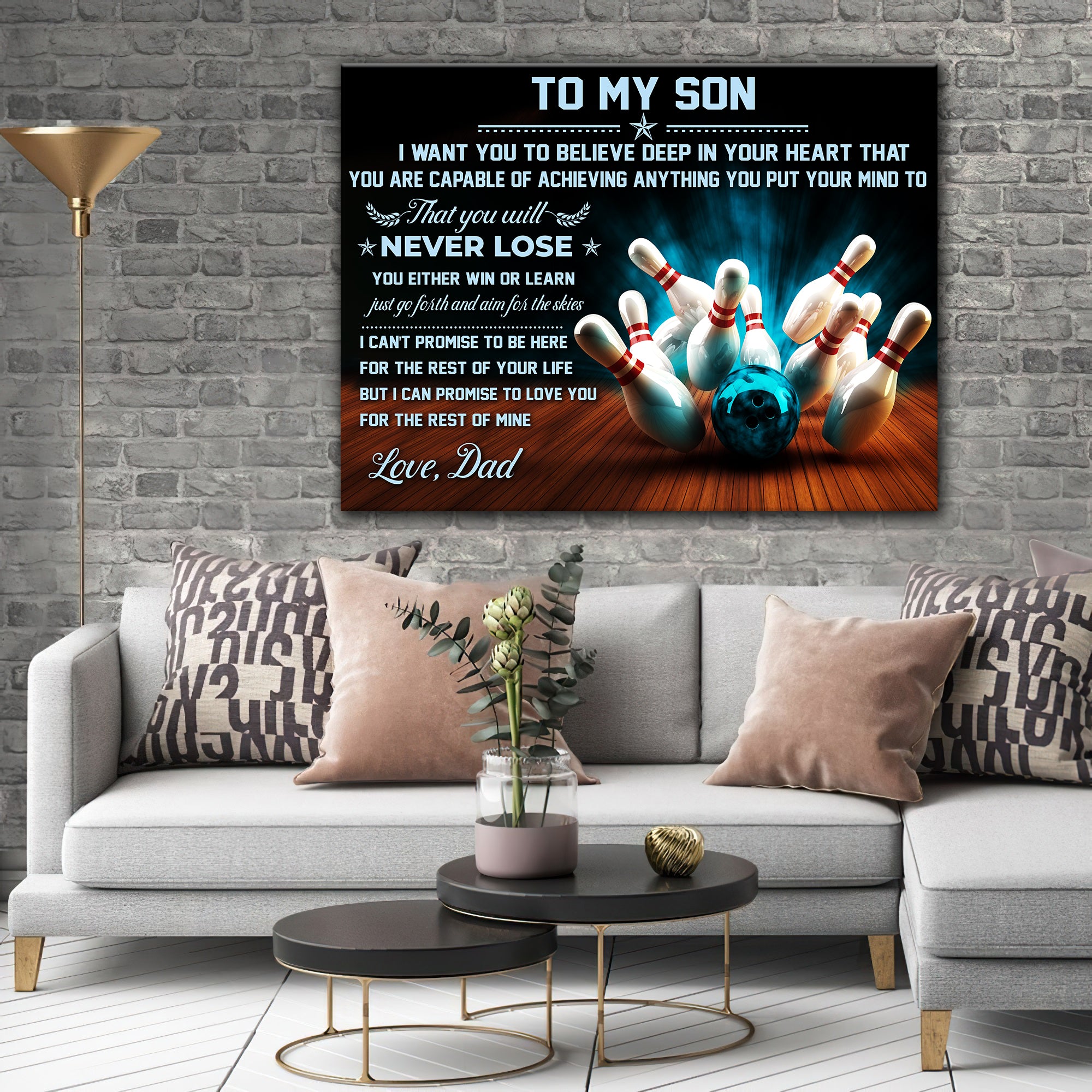 Bowling Dad To Son Never Lose Graphic Printed Canvas Bowl Game Living Room Decor Gift For Bowlers