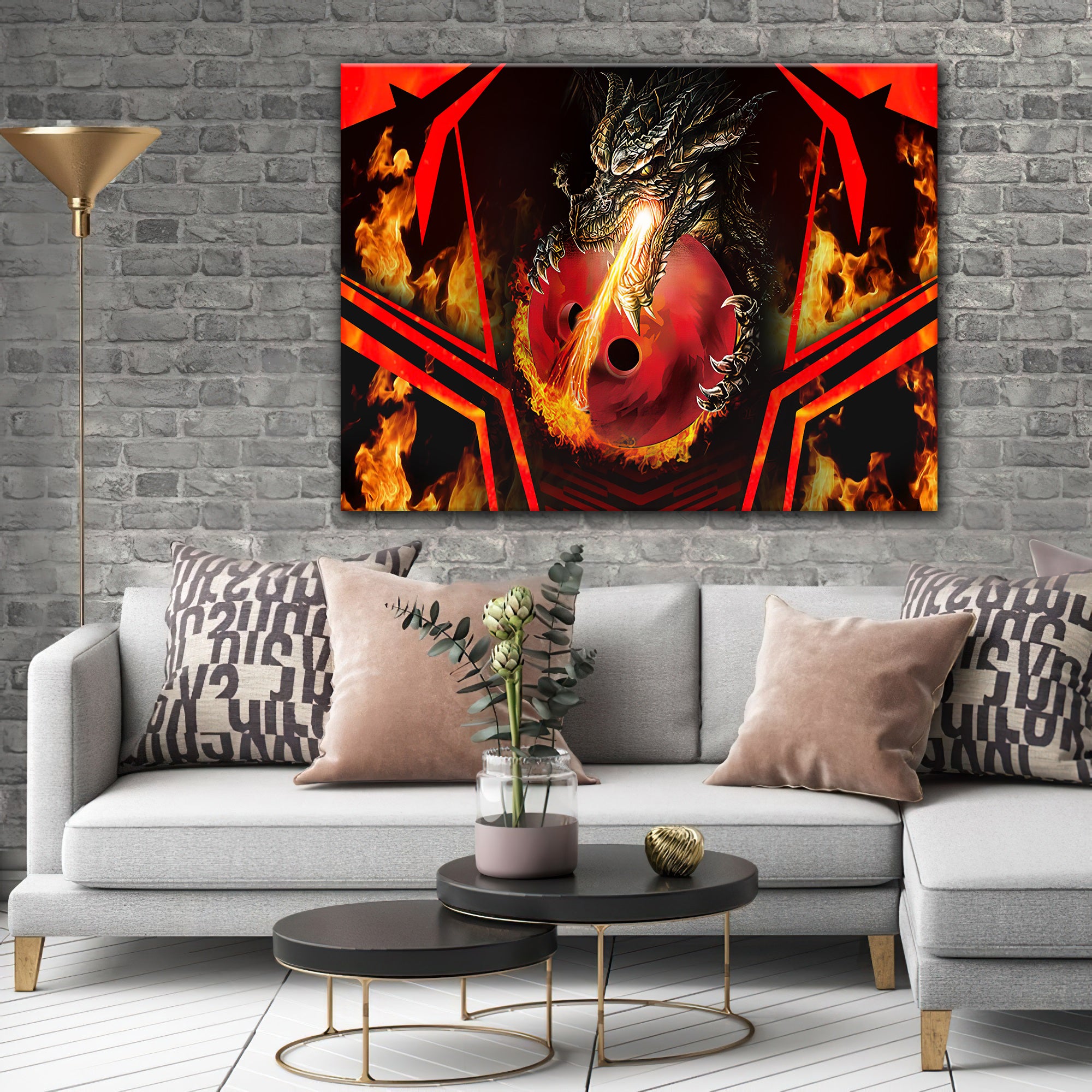 Dragon Fire Flame Graphic Printed Canvas Bowl Game Living Room Decor Gift For Bowlers