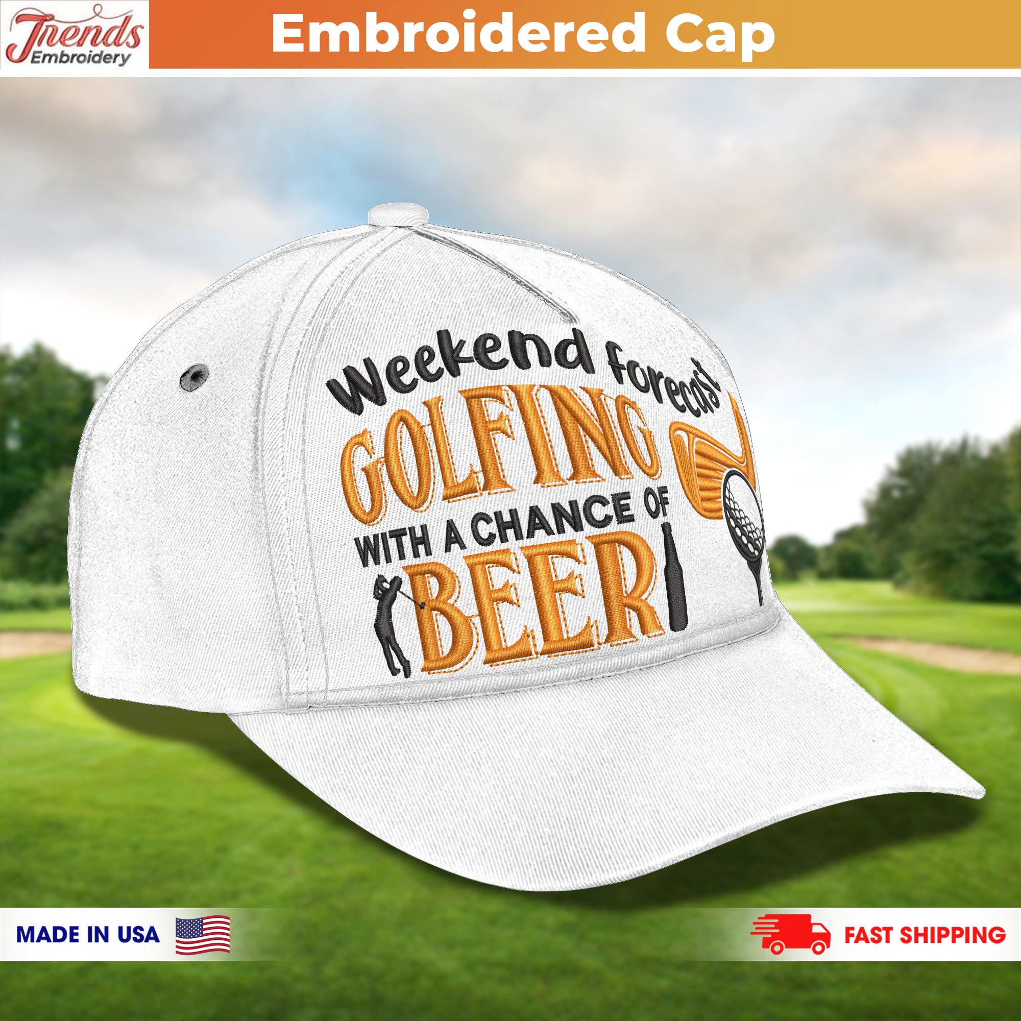 Embroidery Cap Mens Weekend Forecast Golfing With A Chance Of Drinking Classic Embroidery