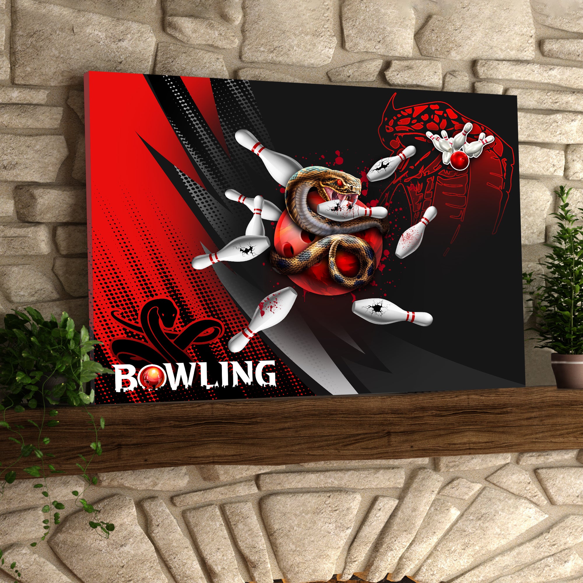 Strike Bloody Snake Bowling Ball On Fire Graphic Printed Canvas Bowl Game Living Room Decor Gift For Bowlers