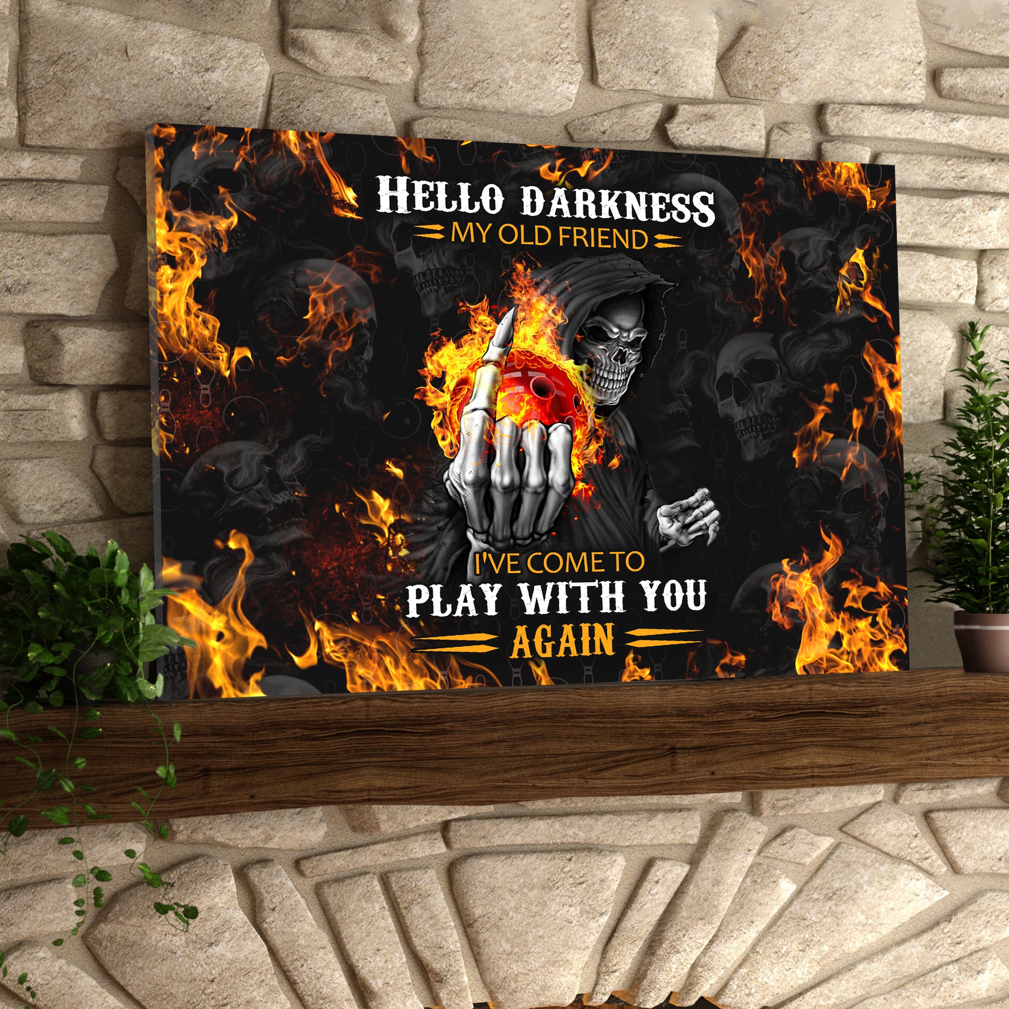 Bowling Skull Hello Darkness My Old Friend Graphic Printed Canvas Bowl Game Living Room Decor Gift For Bowlers