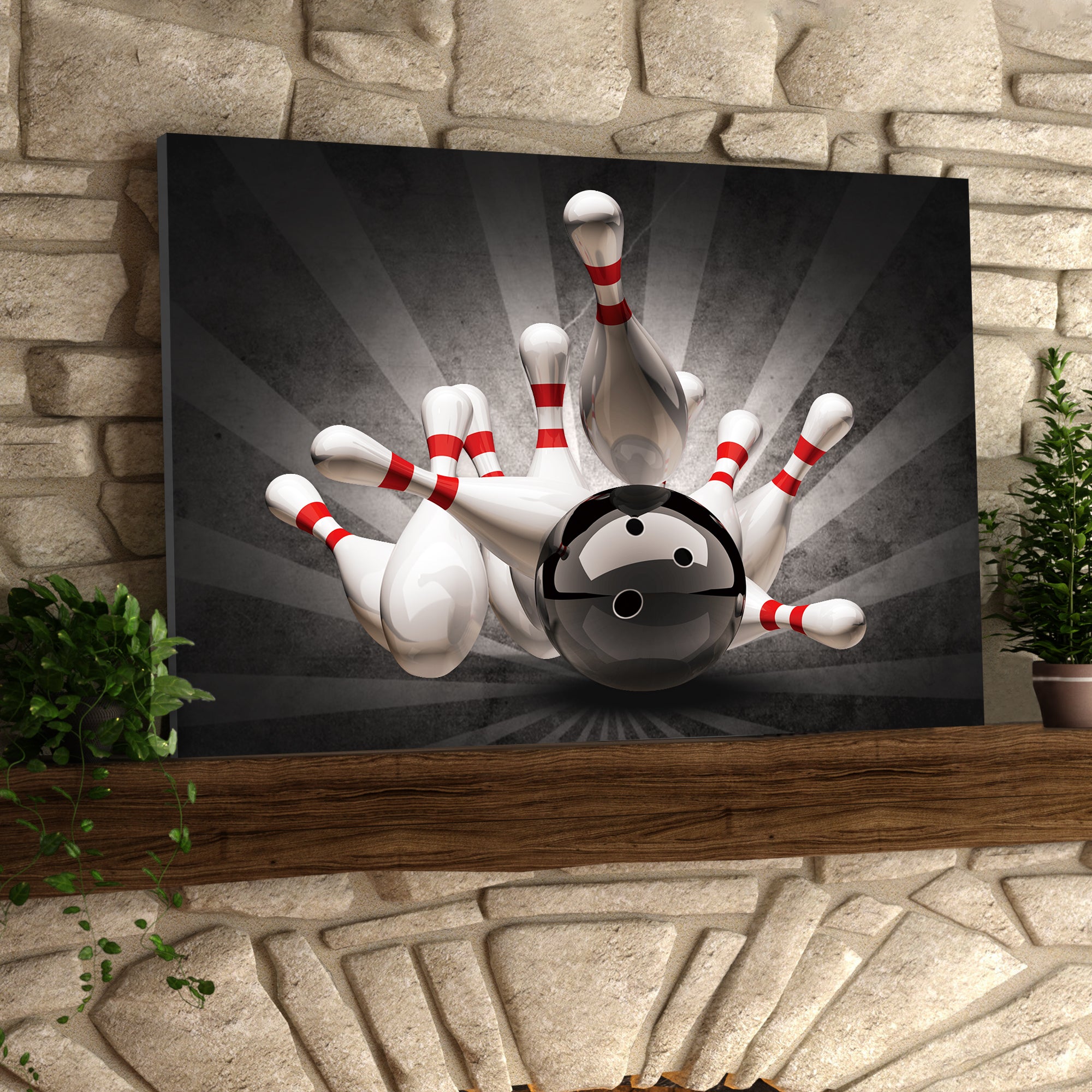 Bowling Ball Crashing Into The Pins On Vintage Graphic Printed Canvas Bowl Game Living Room Decor Gift For Bowlers