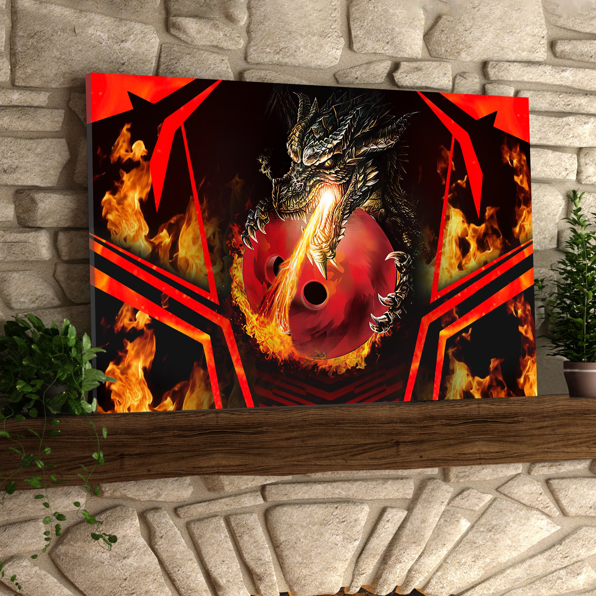 Dragon Fire Flame Graphic Printed Canvas Bowl Game Living Room Decor Gift For Bowlers