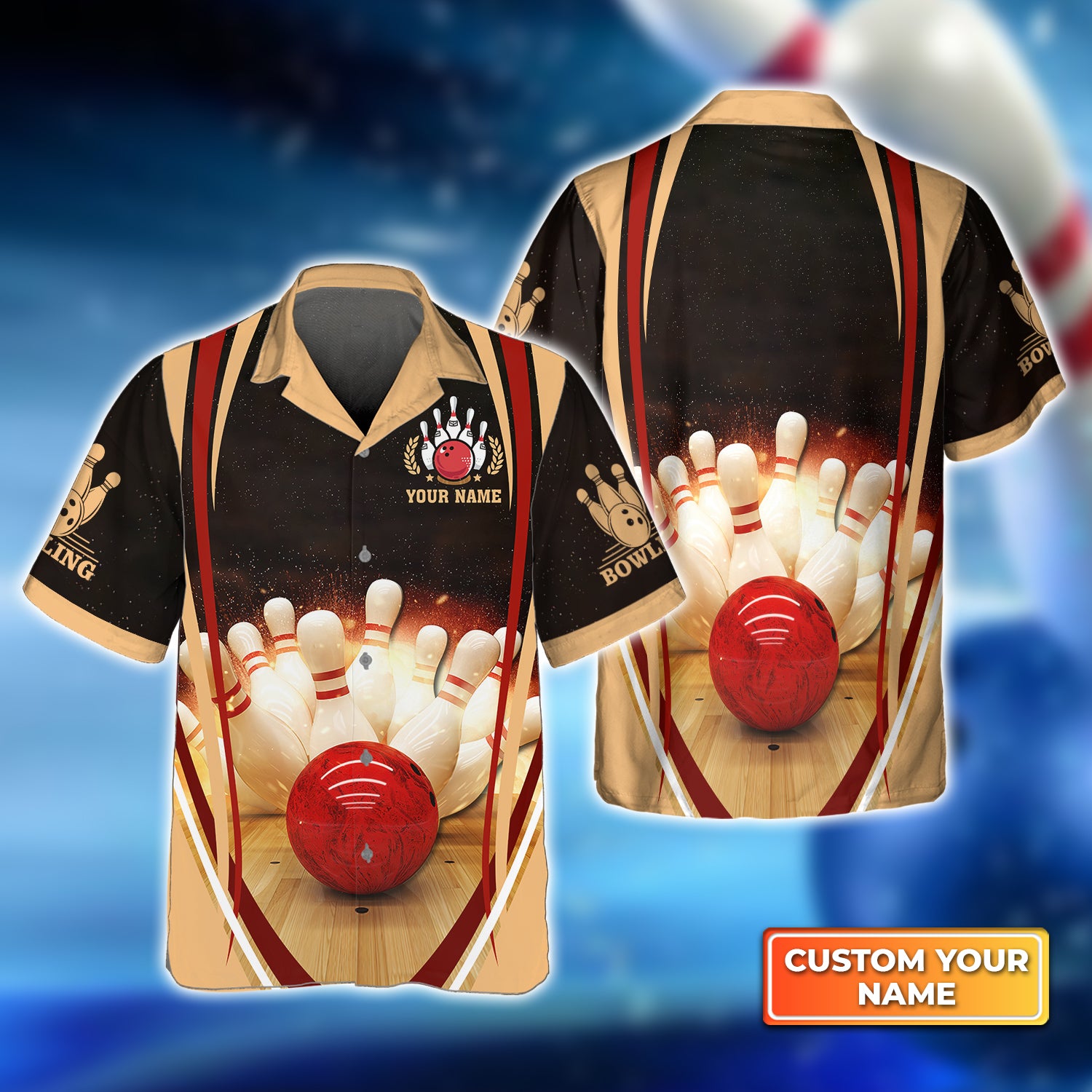 Bowling Strike Hit Fire Explosion Concept Personalized Name 3D Hawaiian Shirt QB95