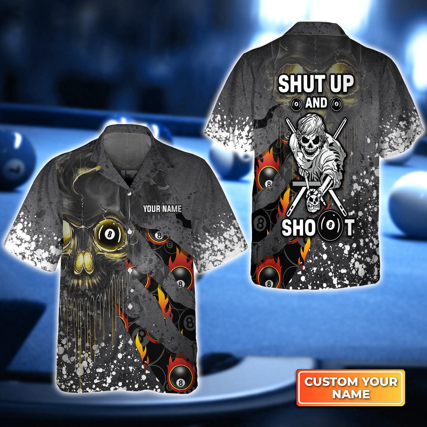 Shut Up And Shoot Billiard Pool 8 Ball Personalized Name 3D Hawaiian Shirt For Billiard Players QB95