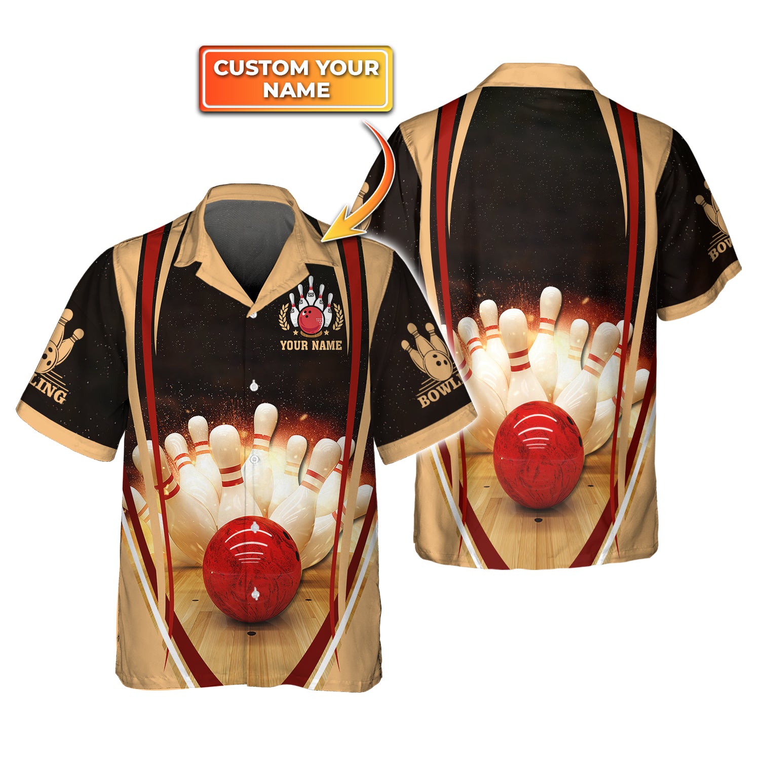 Bowling Strike Hit Fire Explosion Concept Personalized Name 3D Hawaiian Shirt QB95