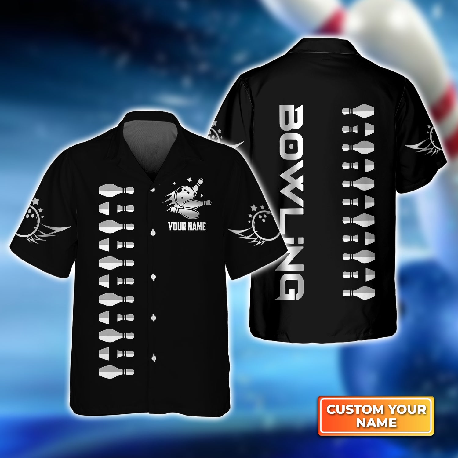 Bowling Strike Black And White Personalized Name 3D Hawaiian Shirt QB95