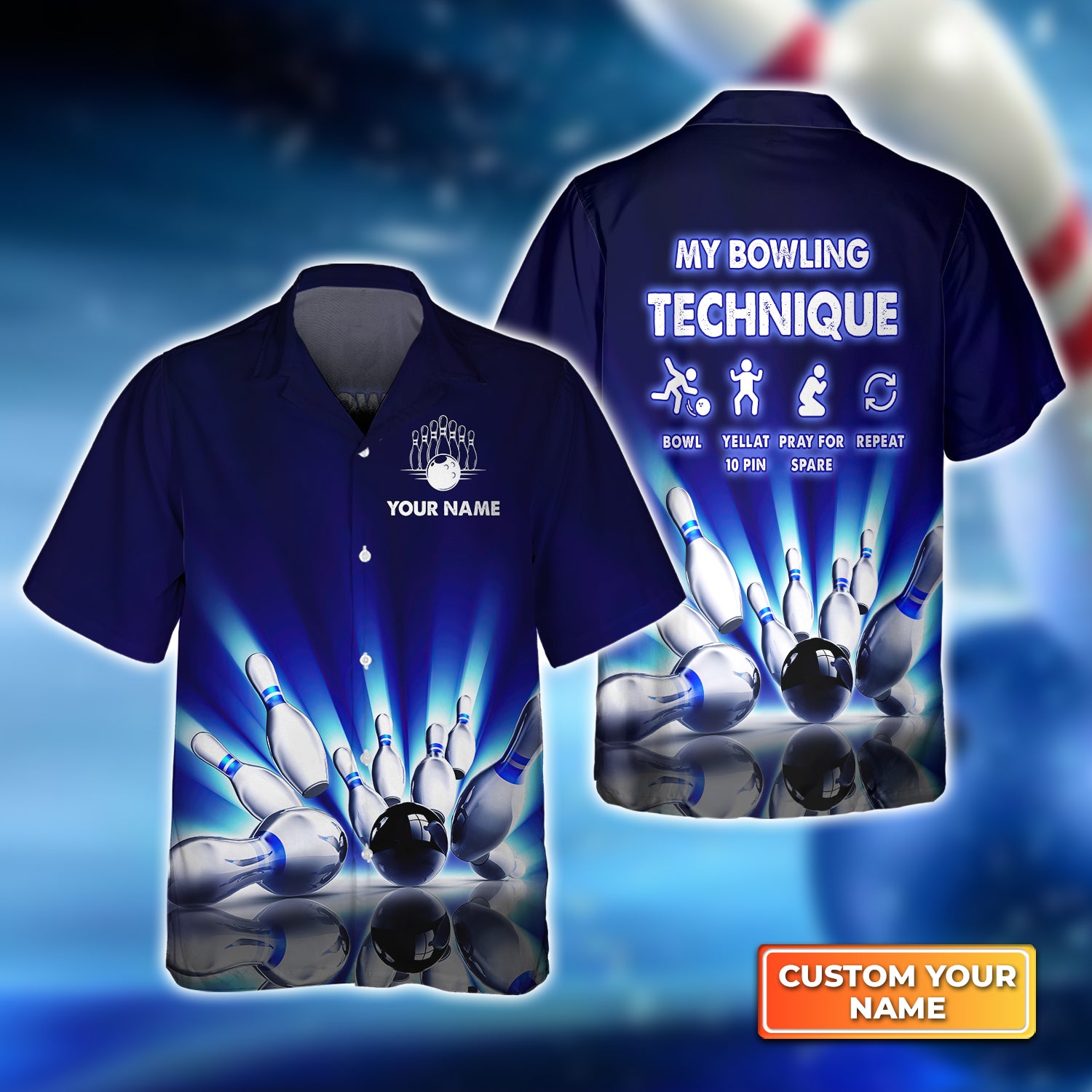 Bowling Techinque Neonlights Bowling Personalized Name 3D Hawaiian Shirt For Bowling Player QB95