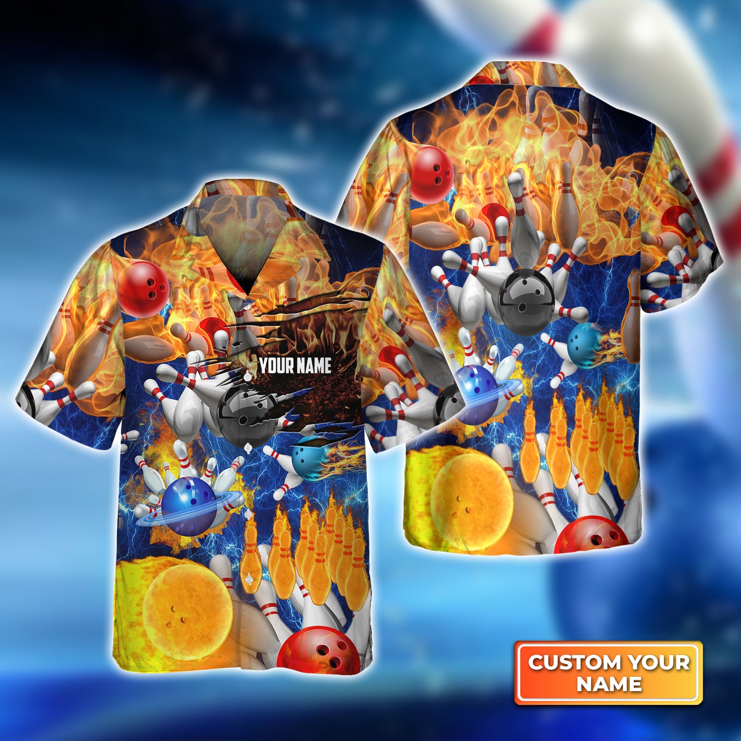 Bowling Colorful Balls and Pins Personalized Name 3D Hawaiian Shirt QB95