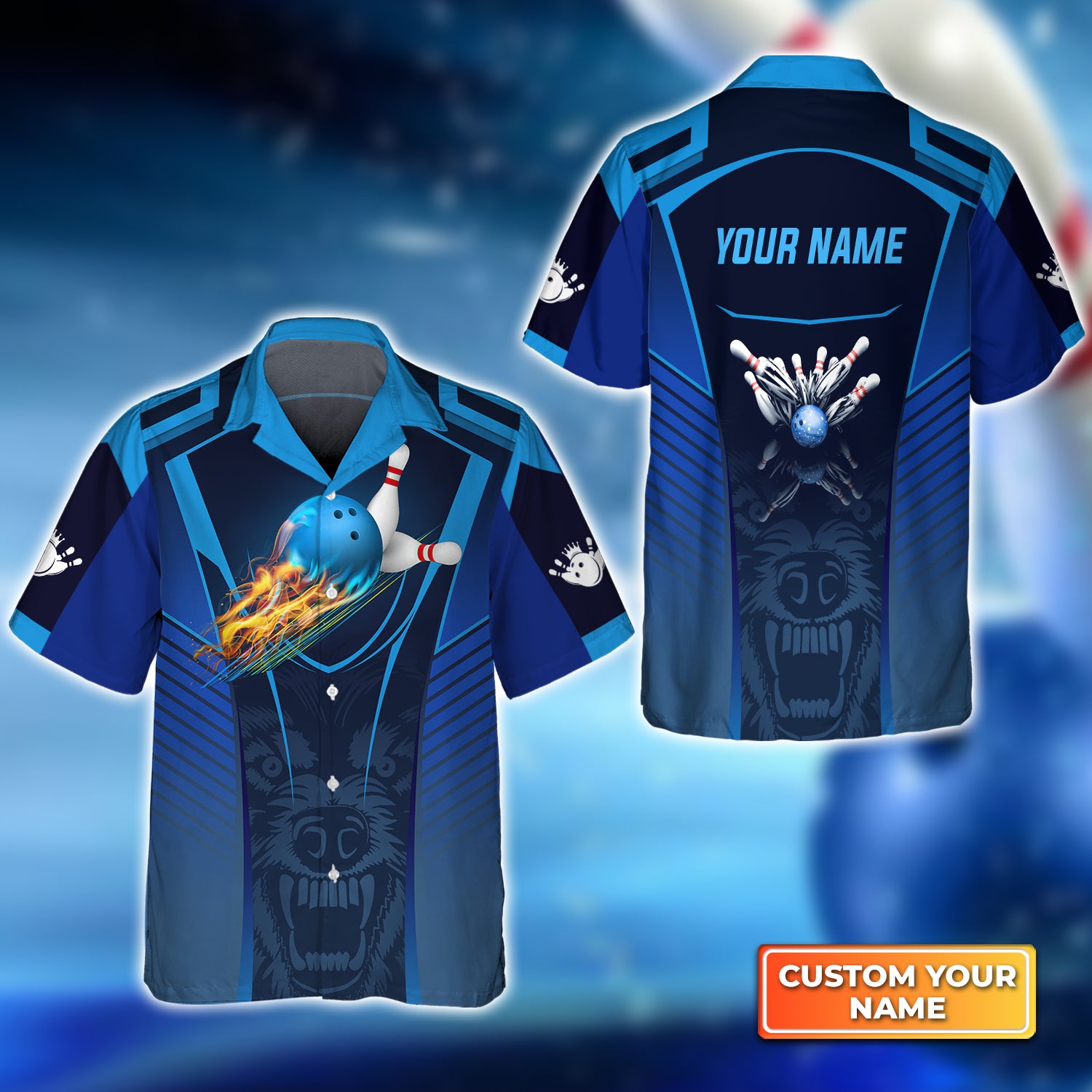 The Wolf Blue Bowling Team Personalized Name 3D Hawaiian Shirt QB95