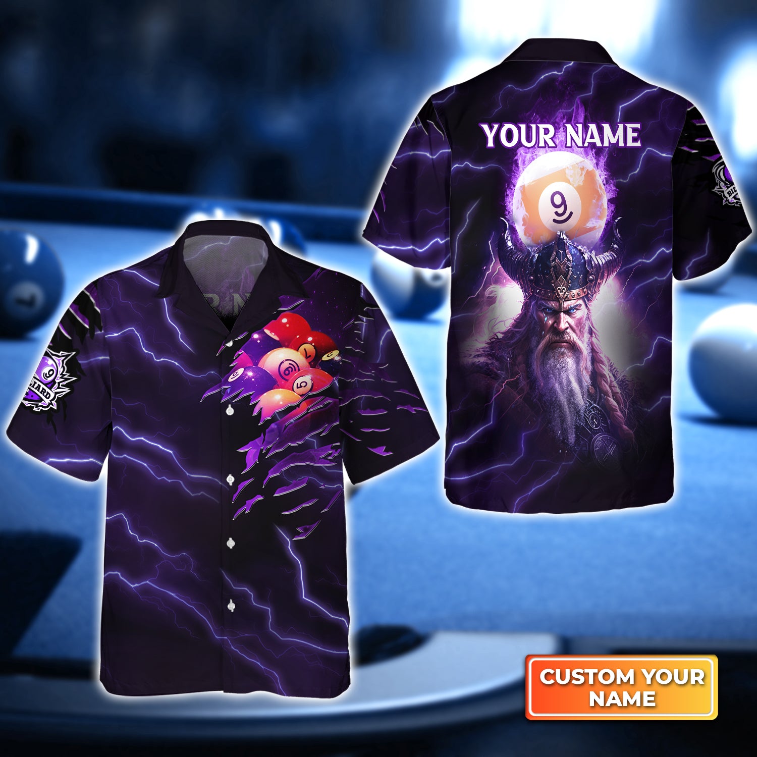 Billiard Pool 9 Ball Thunder Viking Personalized Name 3D Hawaiian Shirt For Billiard Players QB95