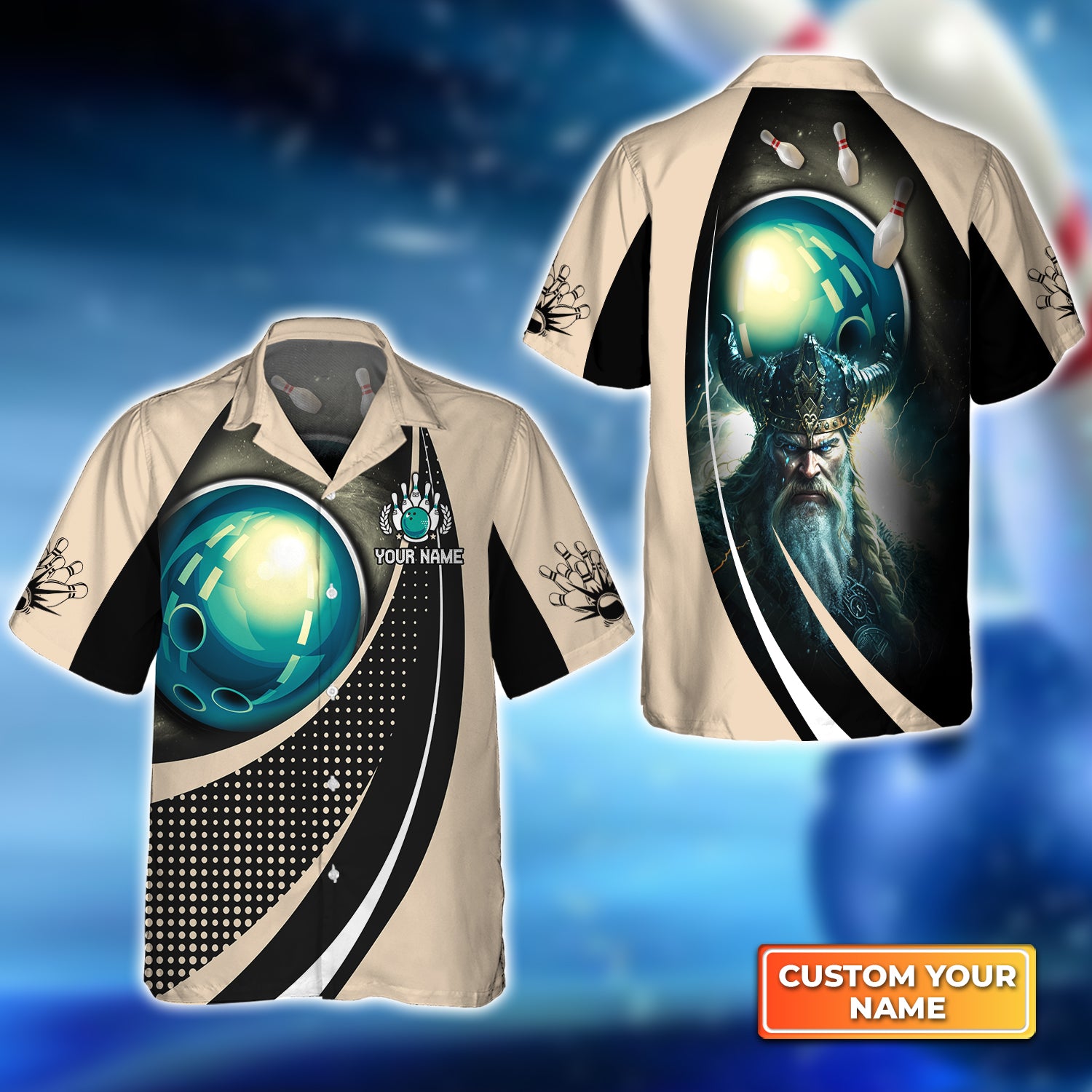 Viking Eagle Bowling Team Blue Bowling Ball Personalized Name 3D Hawaiian Shirt QB95