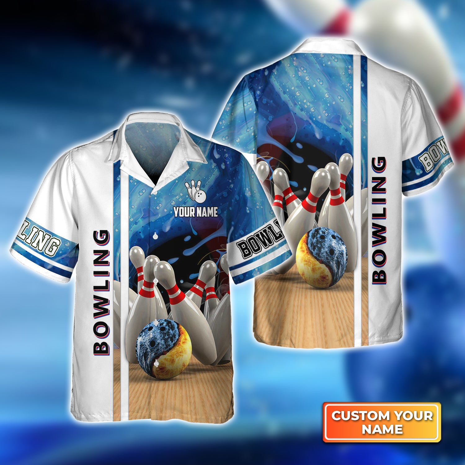 Bowling Strike In Water Personalized Name 3D Hawaiian Shirt QB95