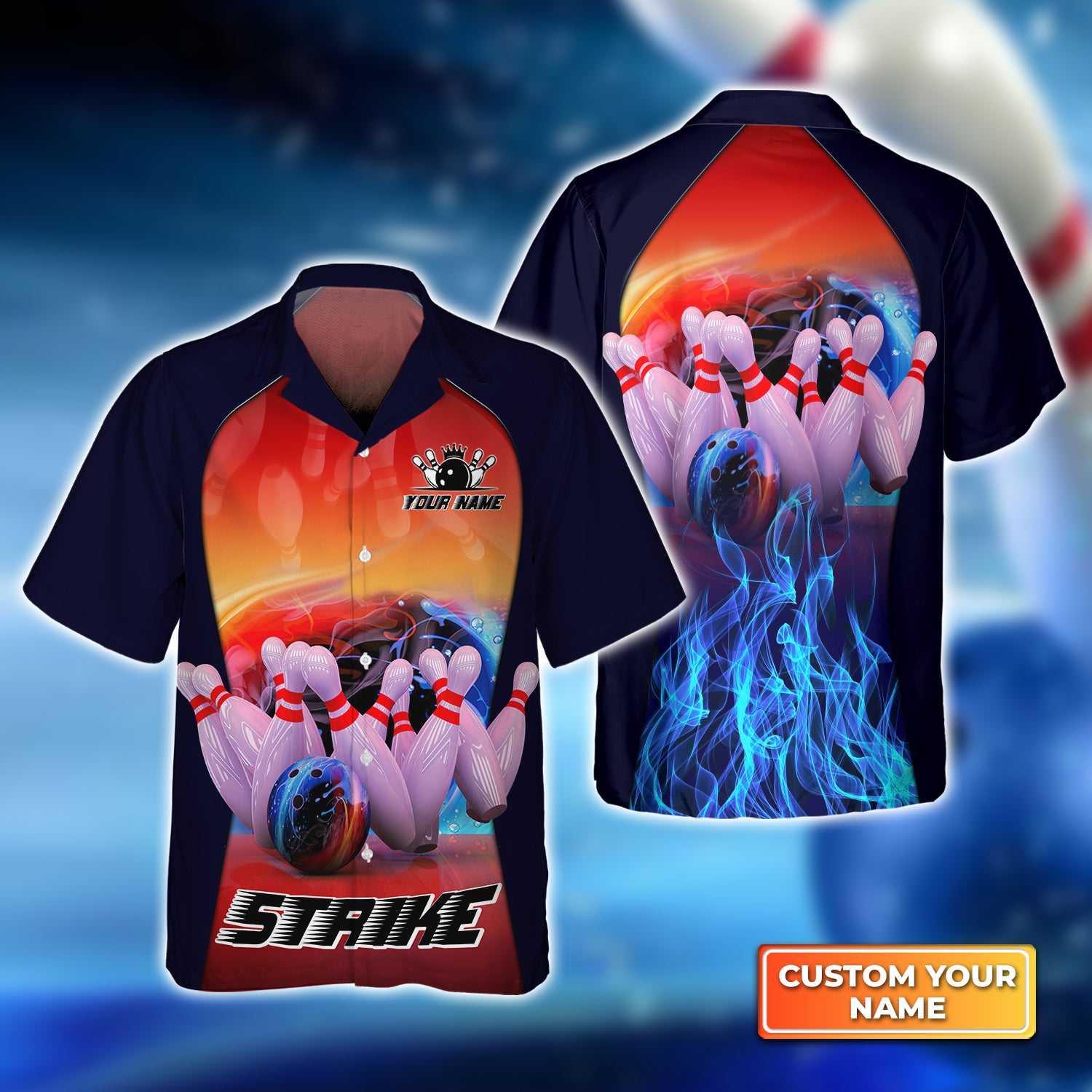 Bowling Game Strike Rot 3d Render Abstract Personalized Name 3D Hawaiian Shirt QB95