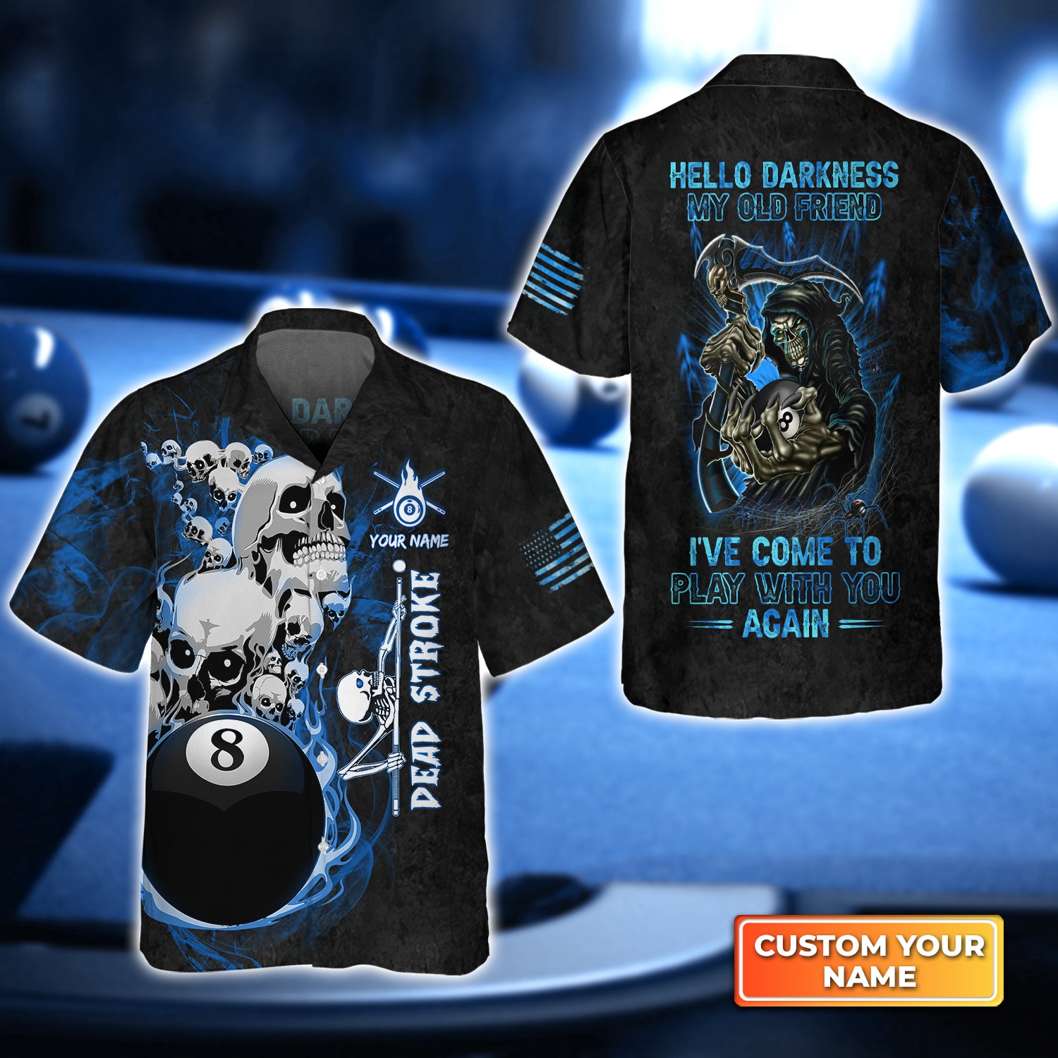 Billiard Pool 8 Ball Hello Darkness My Old Friend Blue Galaxy Personalized Name 3D Hawaiian Shirt For Billiard Players QB95