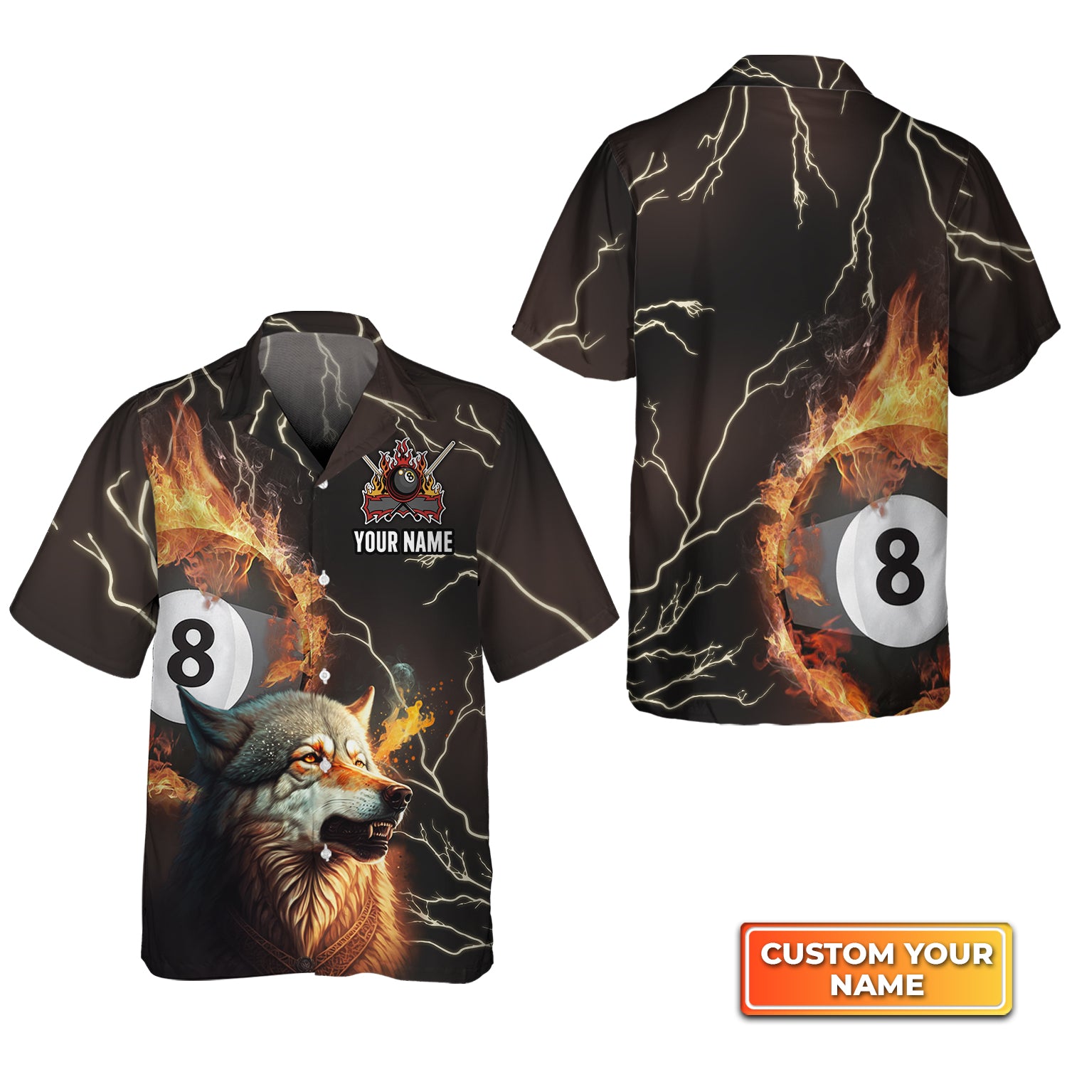 Wolf On Fire Billiard Pool 8 Balls Personalized Name 3D Hawaiian Shirt For Billiard Players QB95