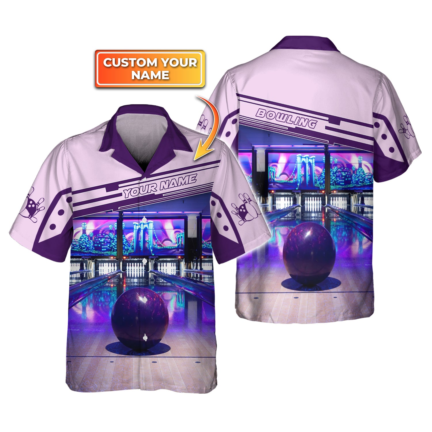 Purple Bowling Ball Personalized Name 3D Hawaiian Shirt QB95