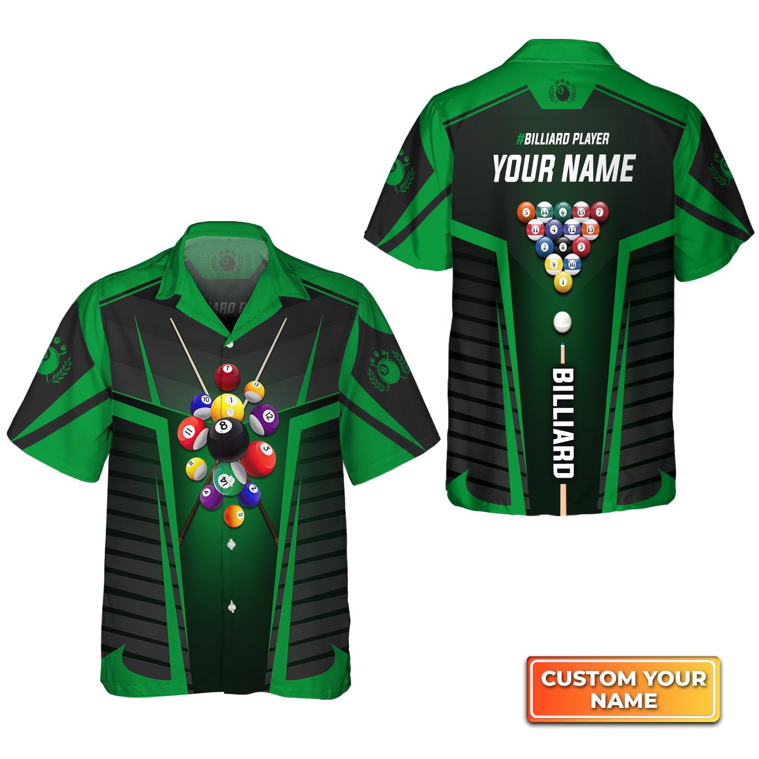 Green Billiard Balls Personalized Name 3D Hawaiian Shirt For Billiard Players QB95