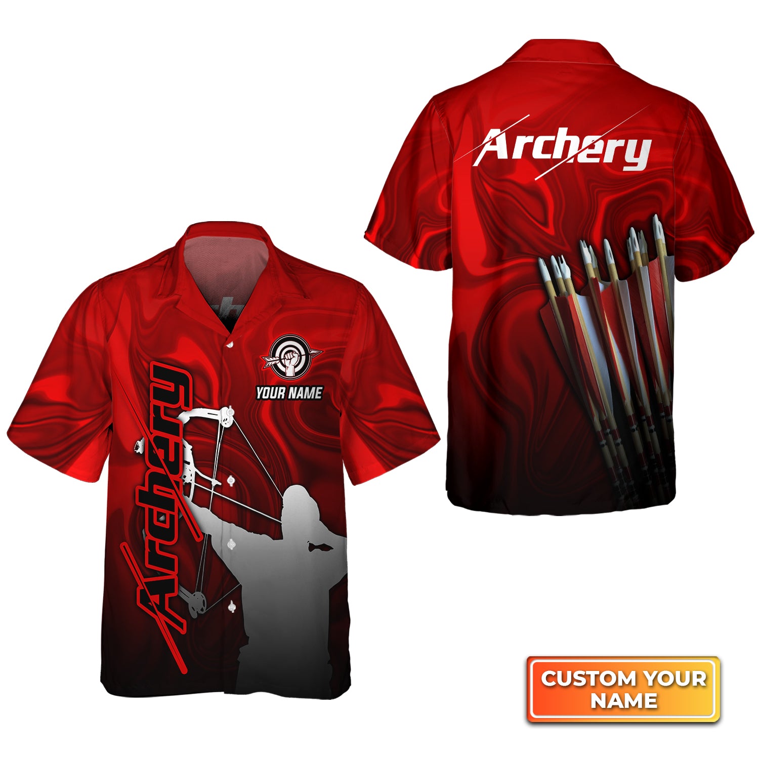 Red Archery Abstract Colorful Animation Personalized Name 3D Hawaiian Shirt QB95 Gift For Archer