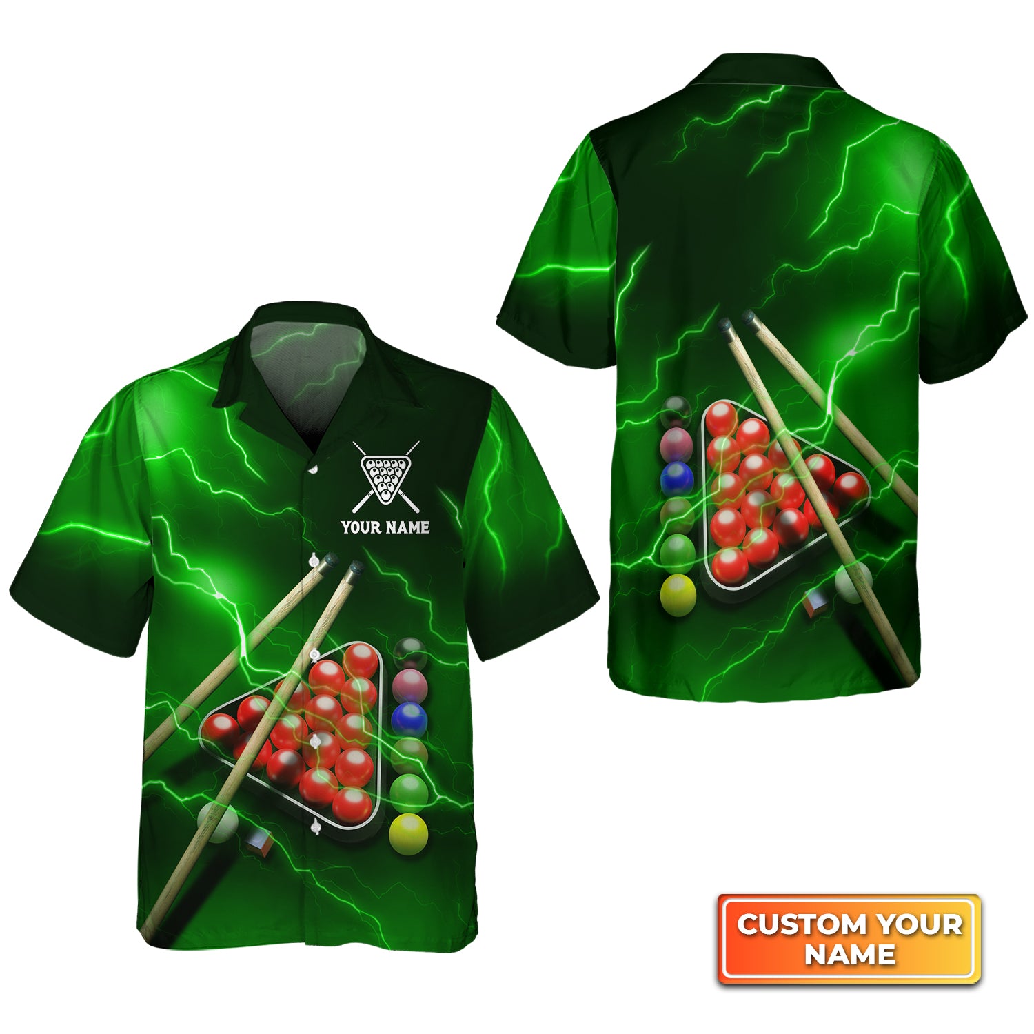 Snooker Thunder Lightning Personalized Name 3D Hawaiian Shirt For Billiard Players QB95