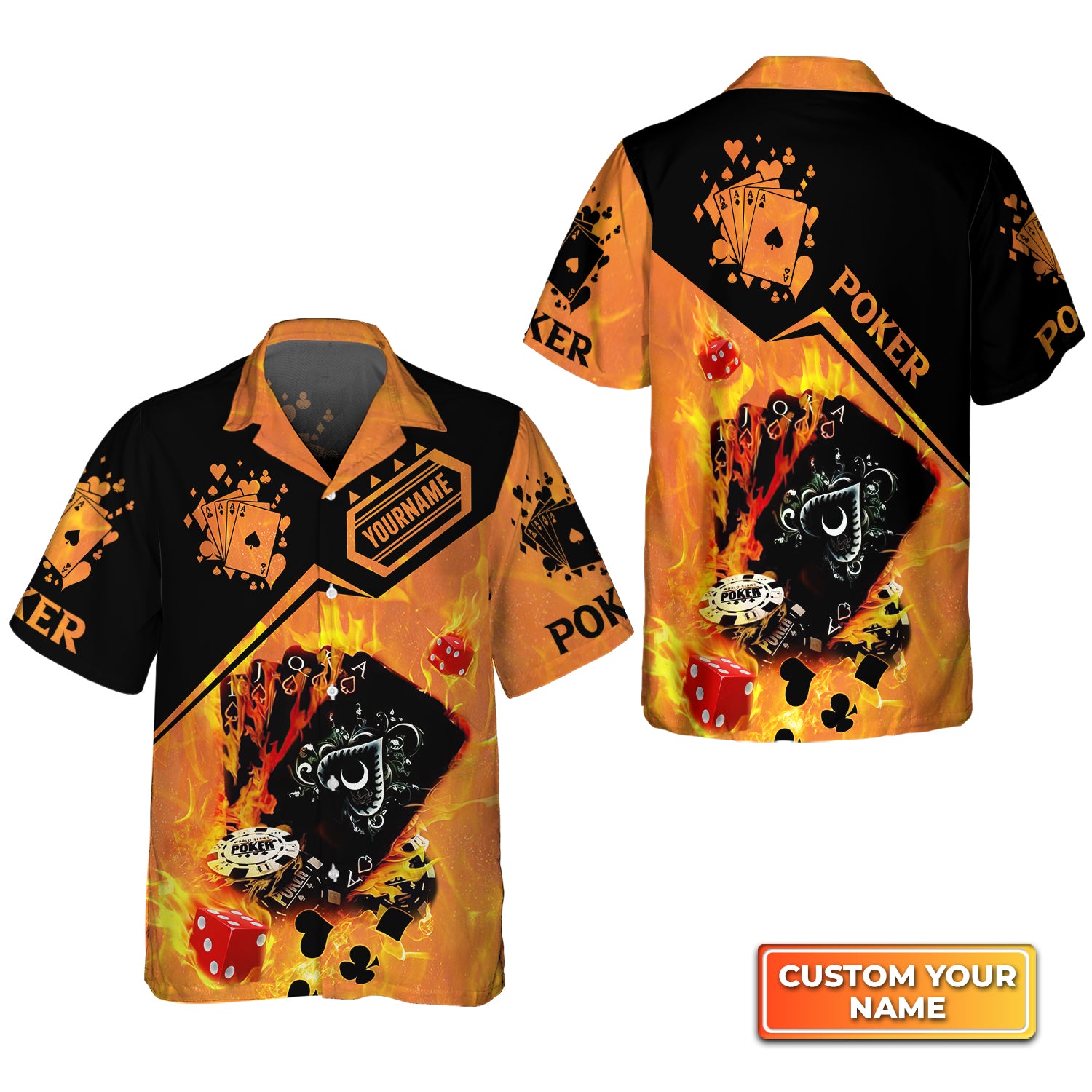 Poker Royal Flush On Fire Personalized Name 3D Hawaiian Shirt For Poker Players QB95