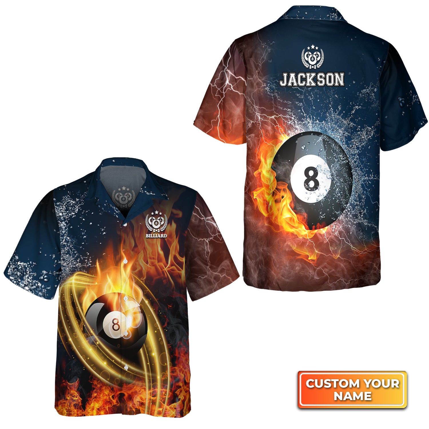 8Ball Billiard On Fire Personalized Name 3D Hawaiian Shirt For Billiard Players QB95